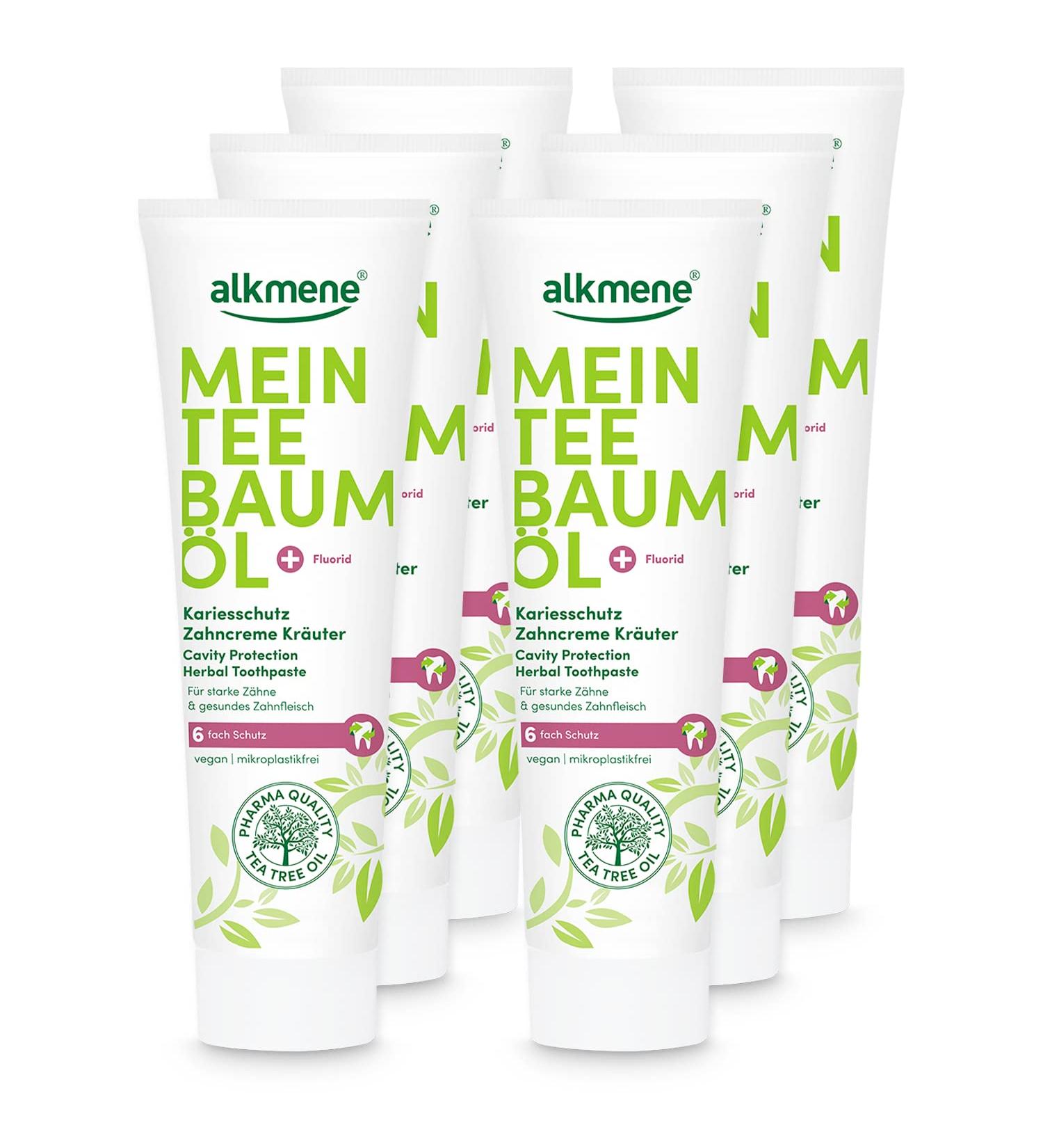 Alkmen My Tea Tree Oil Toothpaste - 6x100ml Vegan Fluoride-Free for Strong Teeth & Healthy Gums - 6-Fold Protection with Natural Tea Tree Oil - Buy Online on GoSupps.com