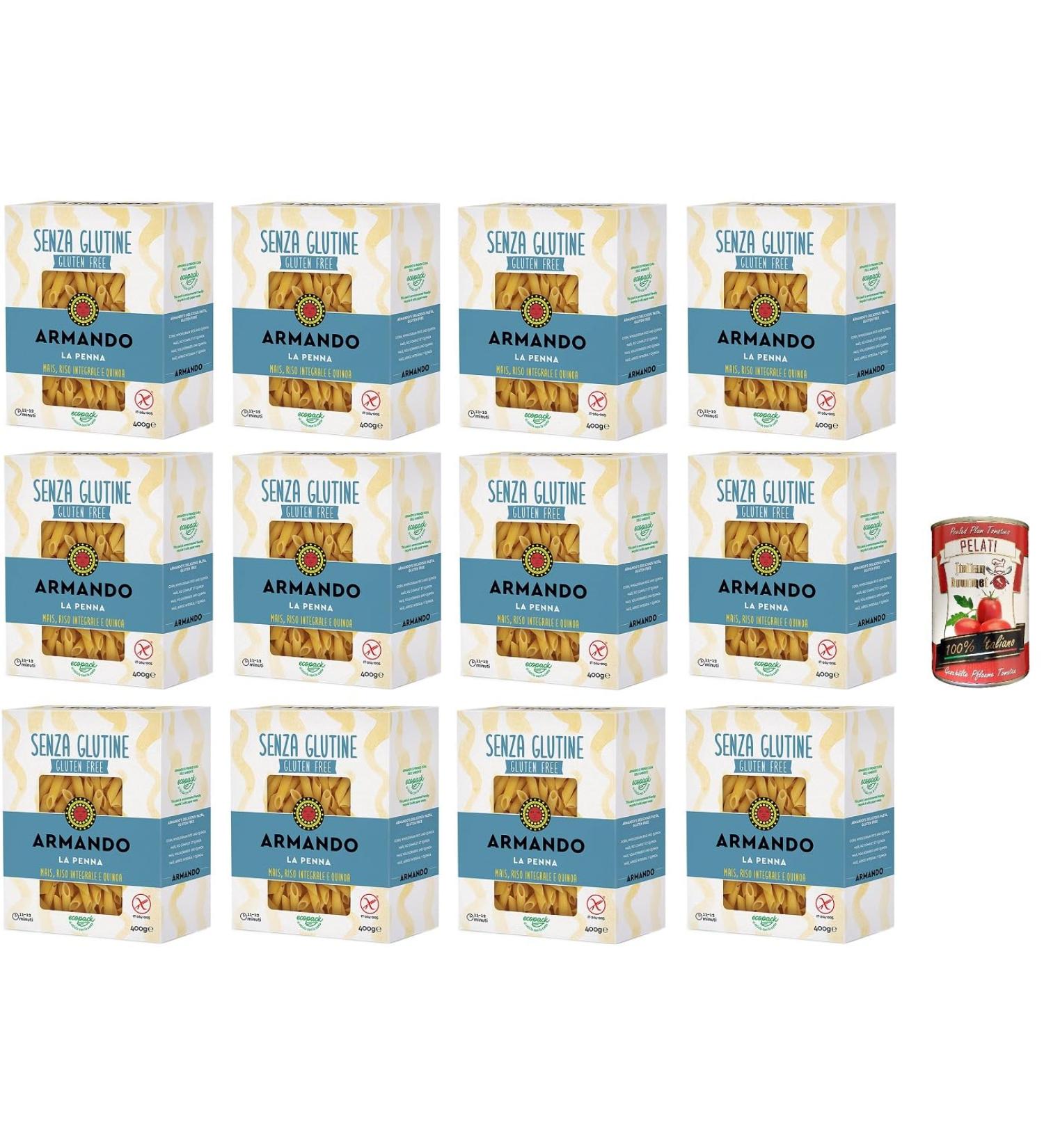 Armando La Penna 12 Gluten Free Multigrain Noodles with Corn Brown Rice and Quinoa 400g + Italian Gourmet Pelati 400g - Buy Online on GoSupps.com