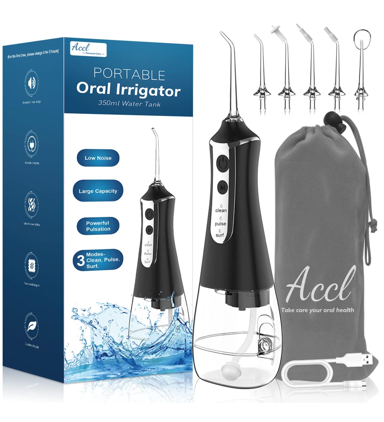 Portable Cordless Water Flosser Teeth Cleaner - 3 Modes, 5 Jet Tips, Travel Bag - Black 350ML - Buy Online on GoSupps.com