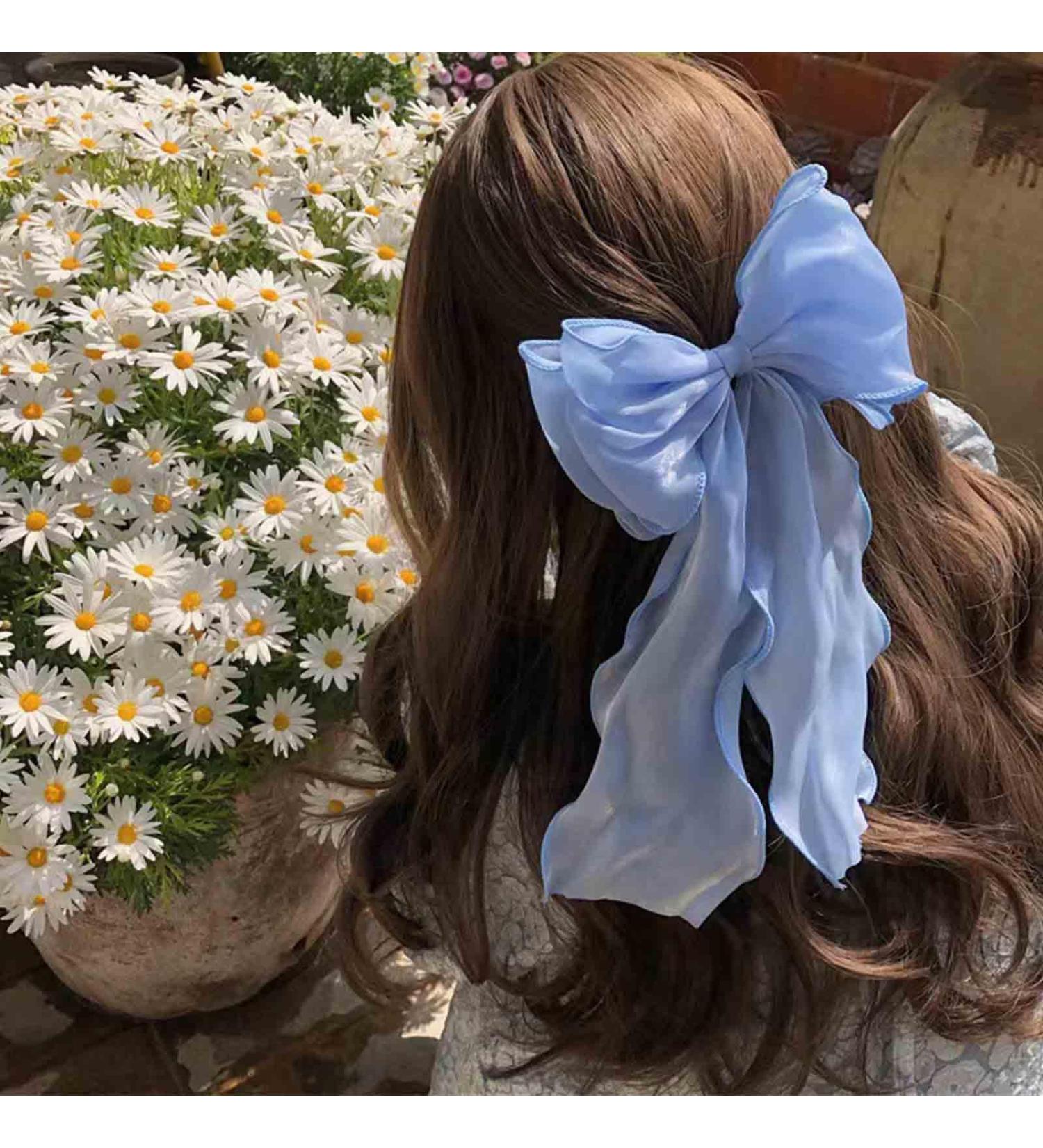 Aneneiceera Vintage Silk Bow Hair Clip Silk Chiffon Bowknot Hair Bow Clip Blue Tulle Bow Hair Barrette Chiffon Long Tail Bow Clips Long Bow Tail Headpieces Decorative Hair Accessories for Women Girls - Buy Online on GoSupps.com