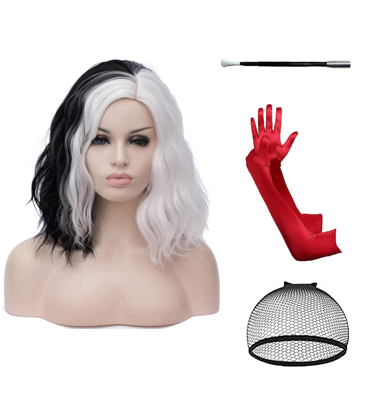 BUFASHION 14 Women's Short Black & White Kinky Straight Cosplay Wig with Air Bangs | 46 Colors Options | Synthetic Hair (White with Black - Buy Online on GoSupps.com