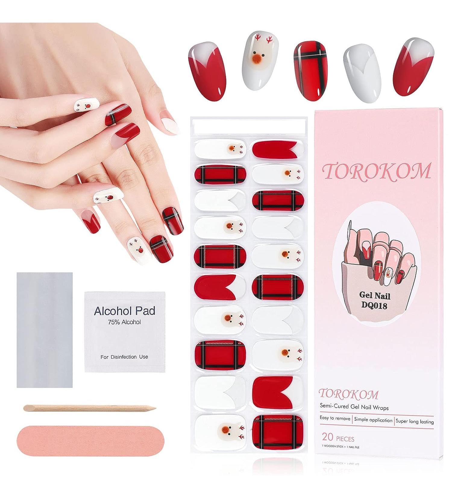 EBANKU Christmas Glitter Gel Nail Strips - Long Lasting & Waterproof Full Nail Wraps with Nail File, Wipes & Sealing - UV/LED Lamp Required (SDTRK18) - Buy Online on GoSupps.com