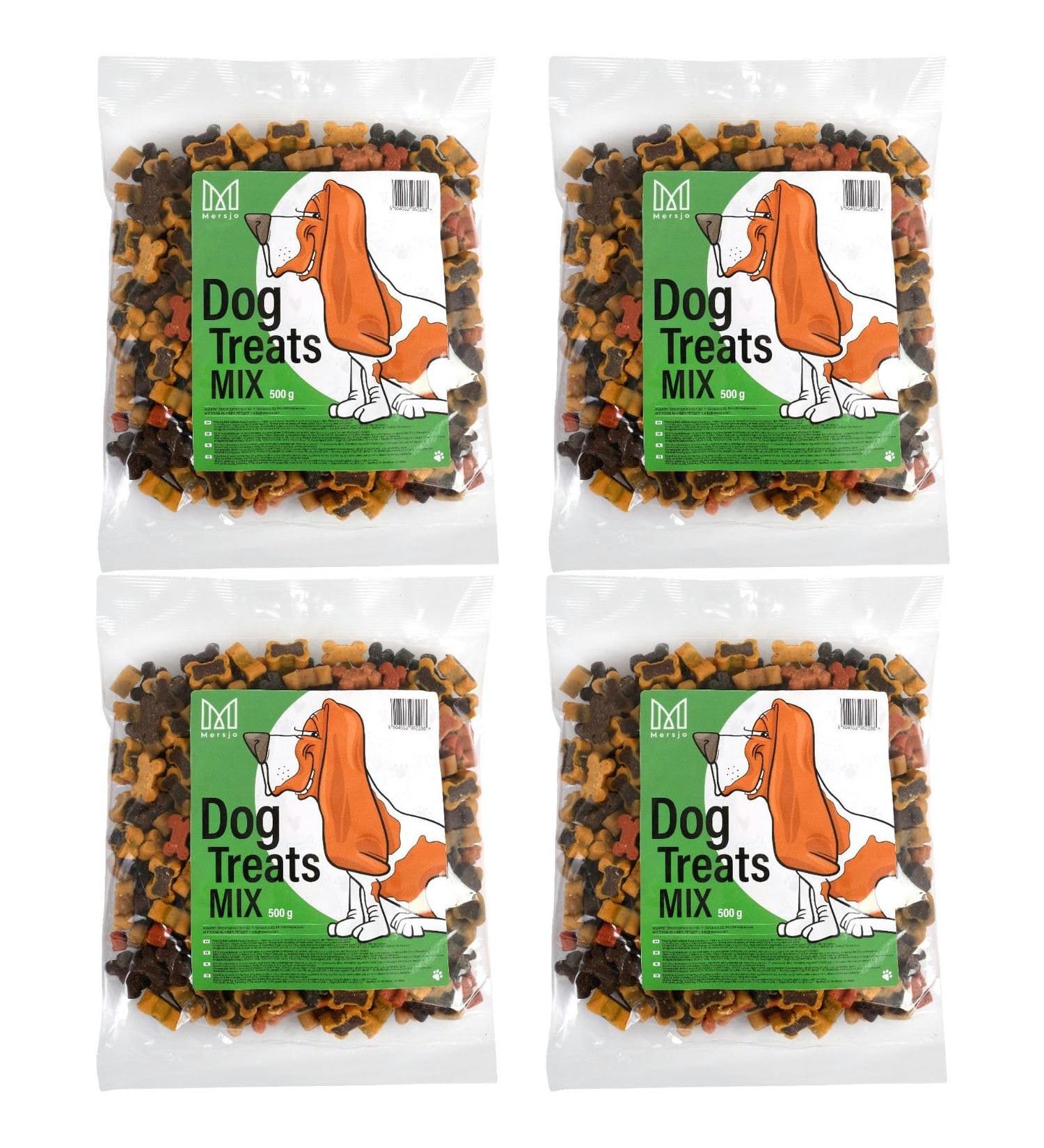 Mersjo Dog Snacks - 2000g Training Treats for All Breeds | Gently Dried Meat Delicacies - 4 Pack Mix (500g) - Premium Dog Food - Buy Online on GoSupps.com