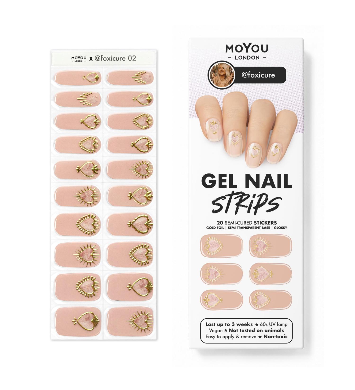 Moyou London Semi Cured Gel Nail Strips - 20 Pc. Gel Wraps | Easy Apply & Remove | Salon-Quality Manicure | Buy 3, Get 1 Free UV Lamp - Foxicure 02 - Buy Online on GoSupps.com
