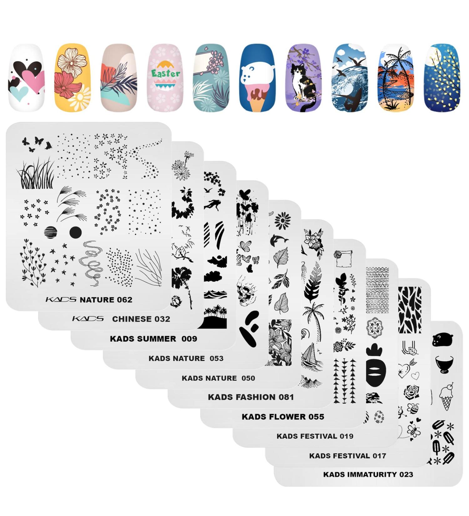KADS 10pcs Nail Stamping Plates - Heart Rabbit Flower & Ice Cream Designs | DIY Nail Art Tools for Stunning Manicures - Buy Online on GoSupps.com