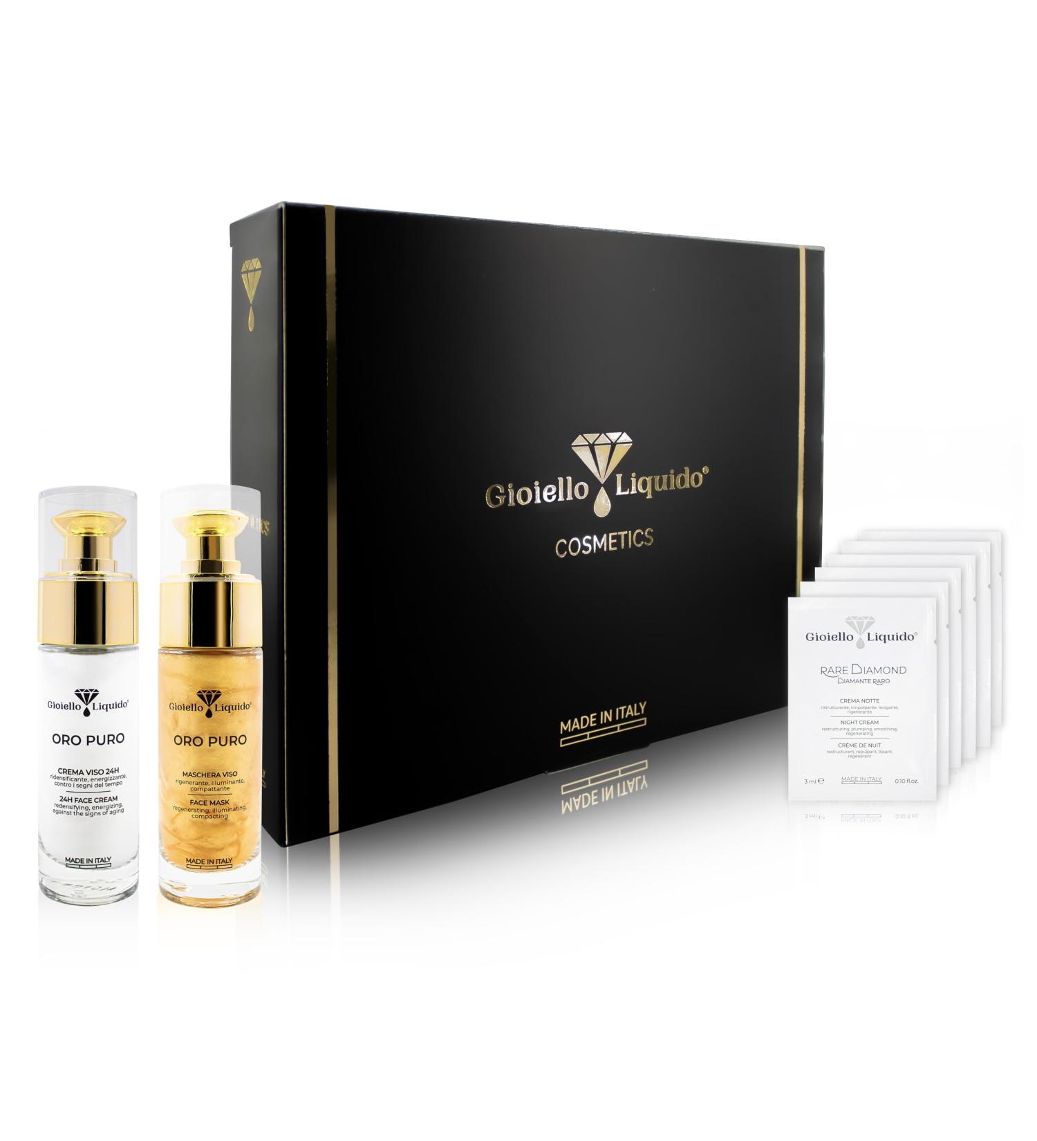 Illuminating Gift Box (B02) 1 Face Cream with Colloidal Gold X50 Antiaging + Face Mask with Colloidal Gold and Hyaluronic Acid - Diplomas Birthday Christmas Gift - Gioiello Liquido - Buy Online on GoSupps.com
