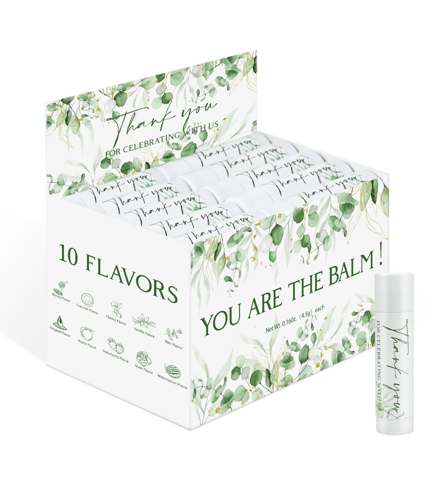 50 Pack Moisturizing Lip Balms Bulk Wedding Party Favors Thank You for Celebrating With Us Gifts Baby Shower Birthday Gift Sage Green Eucalyptus You Are The Balm Beeswax Giveaways Guests Greenery leaves - Buy Online on GoSupps.com