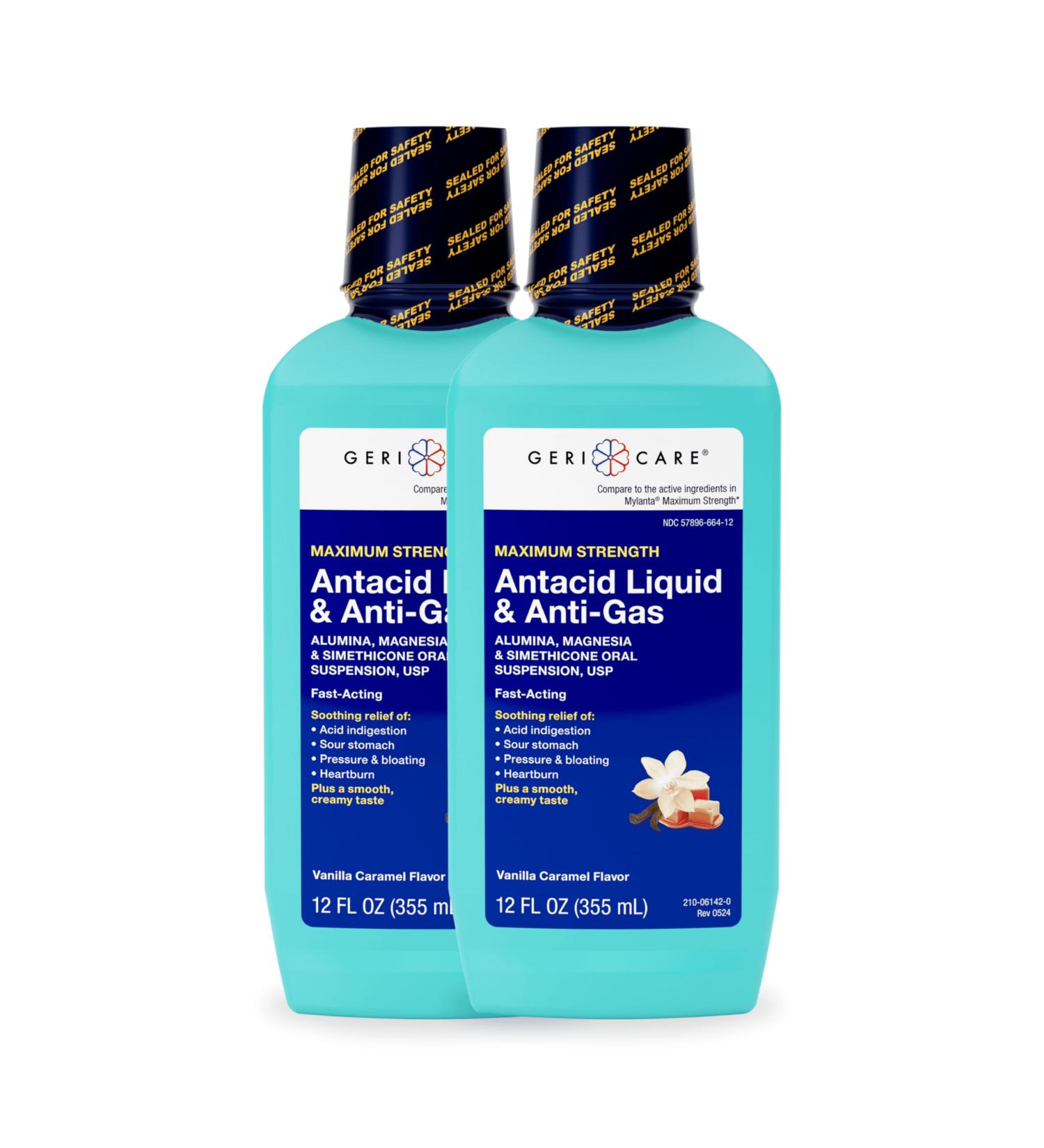 GeriCare Antacid Liquid & Anti-Gas Relief Maximum Strength for Heartburn Acid Reflux Sour Stomach Pressure & Bloating Acid Indigestion & Gas Vanilla Caramel Flavor (2) - Buy Online on GoSupps.com