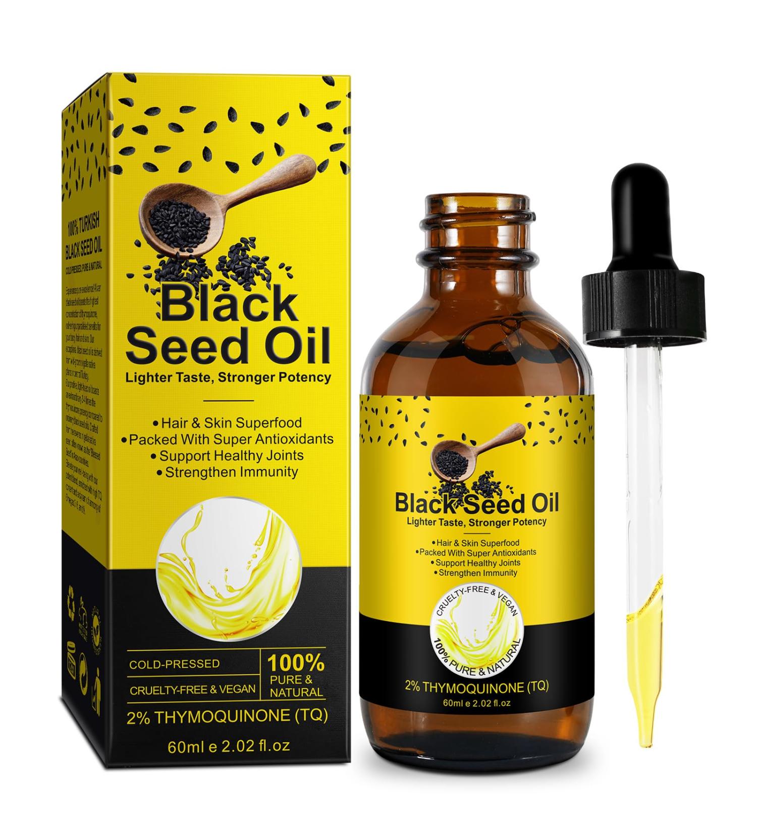 Black Seed Oil Natural Pure Cold Pressed Black Seed Oil for Hair Growth and Skin Care 2.02 Fl Oz - Buy Online on GoSupps.com