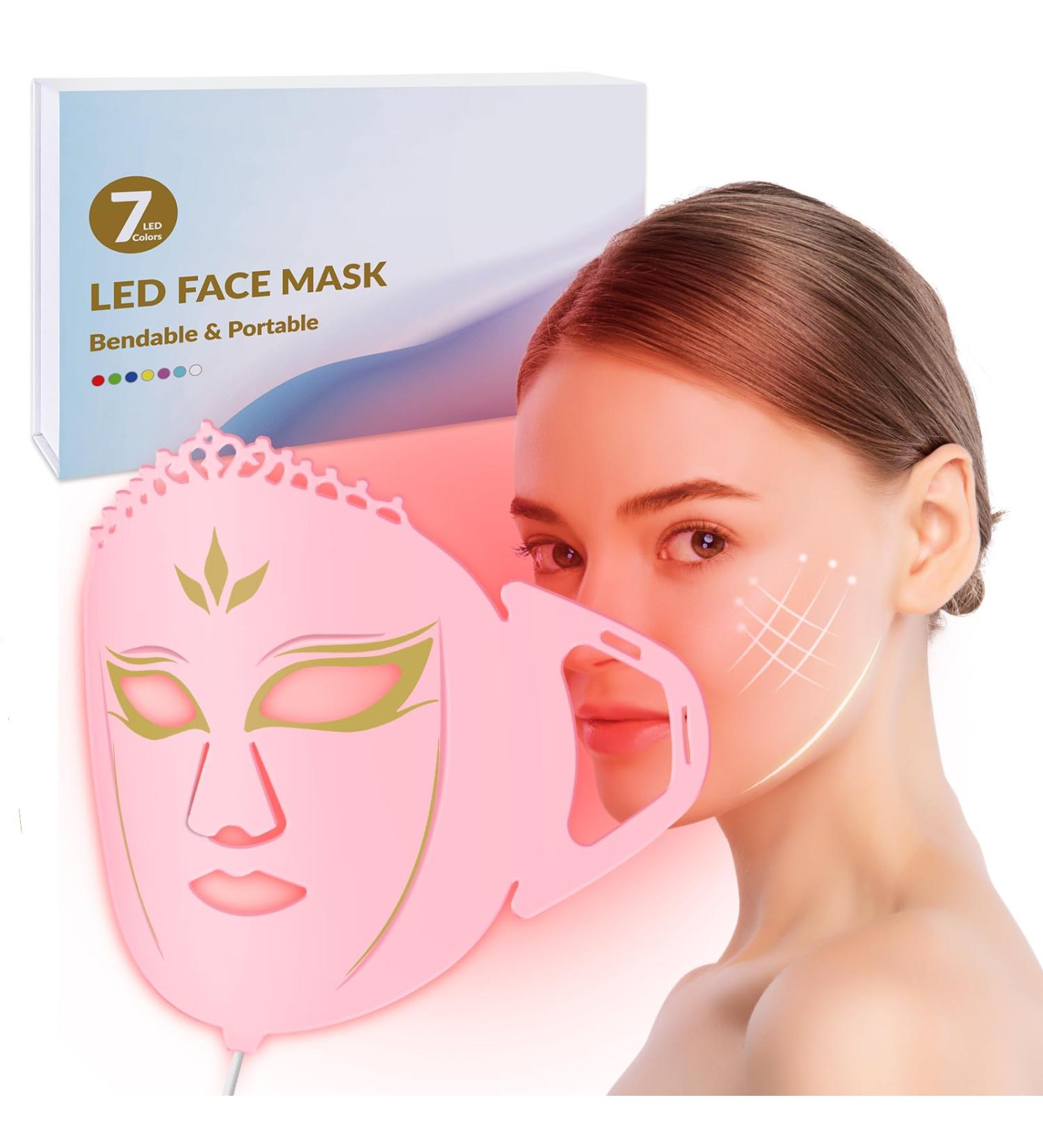 LED Light Mask for Face - Red & Blue Light Therapy 7 Colors Silicone Facial Device for Collagen Production | International Shipping - Buy Online on GoSupps.com