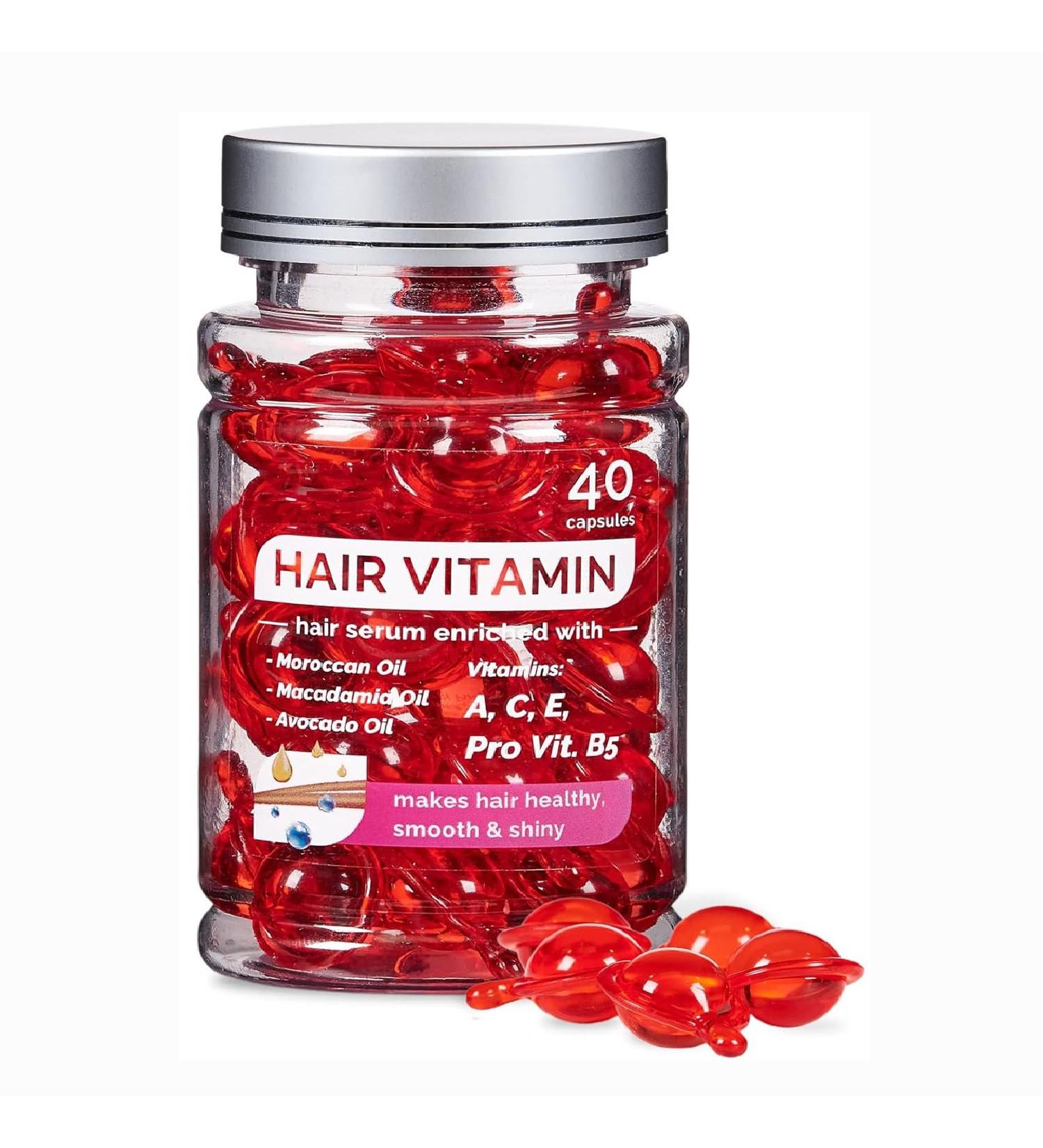 Hair Treatment Serum & Vitamins A C E Pro B5 - 50 Capsules | No Rinse Essence for Frizzy Dry Damaged Hair | Argan Avocado & Moroccan Oil (40pcs) - Buy Now - Buy Online on GoSupps.com
