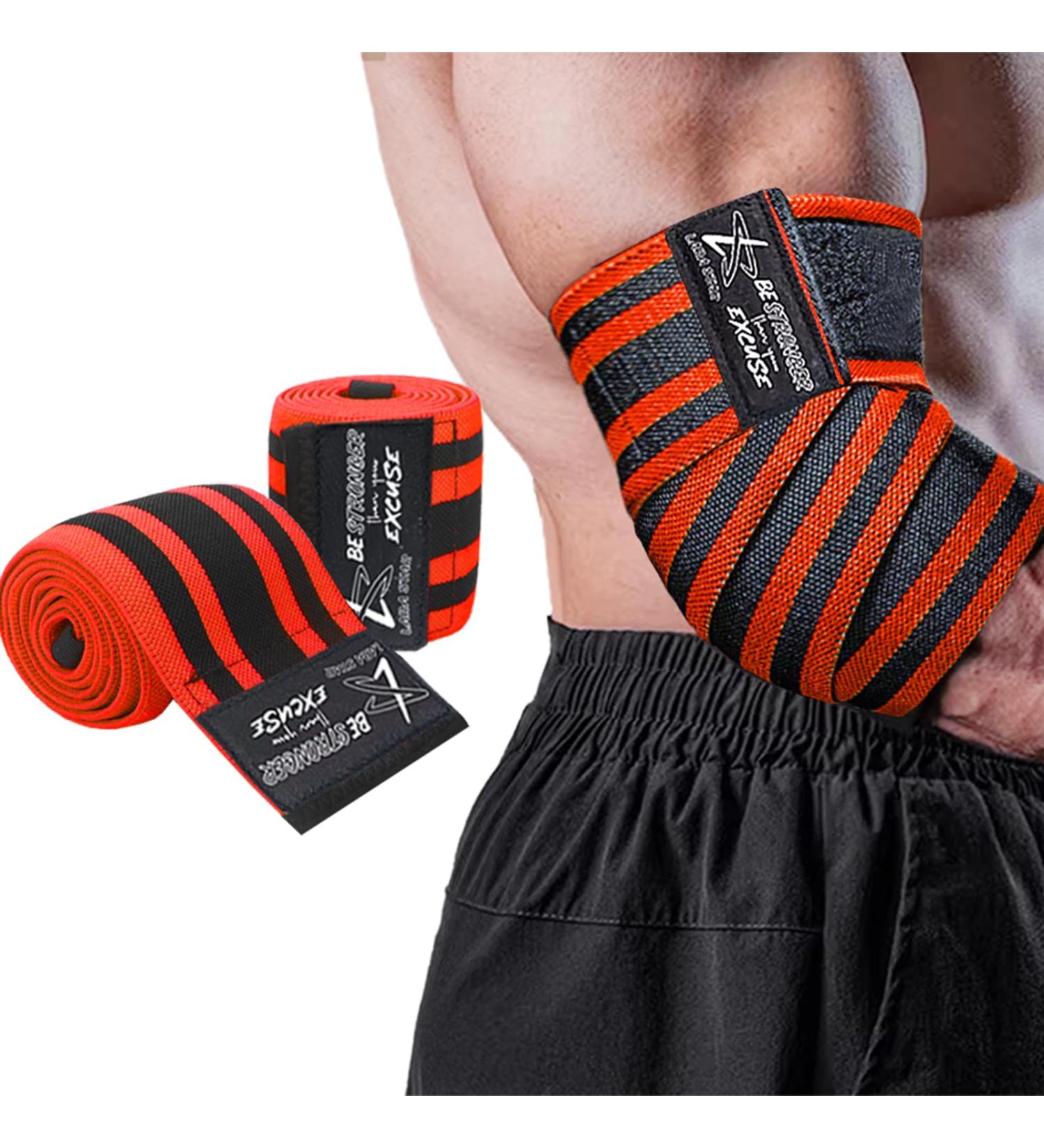Elbow Wraps for Weightlifting & Powerlifting | Durable 47" Nylon Straps for Men & Women | Enhanced Joint Stability & Injury Recovery - Orange (1 Pair - Buy Online on GoSupps.com