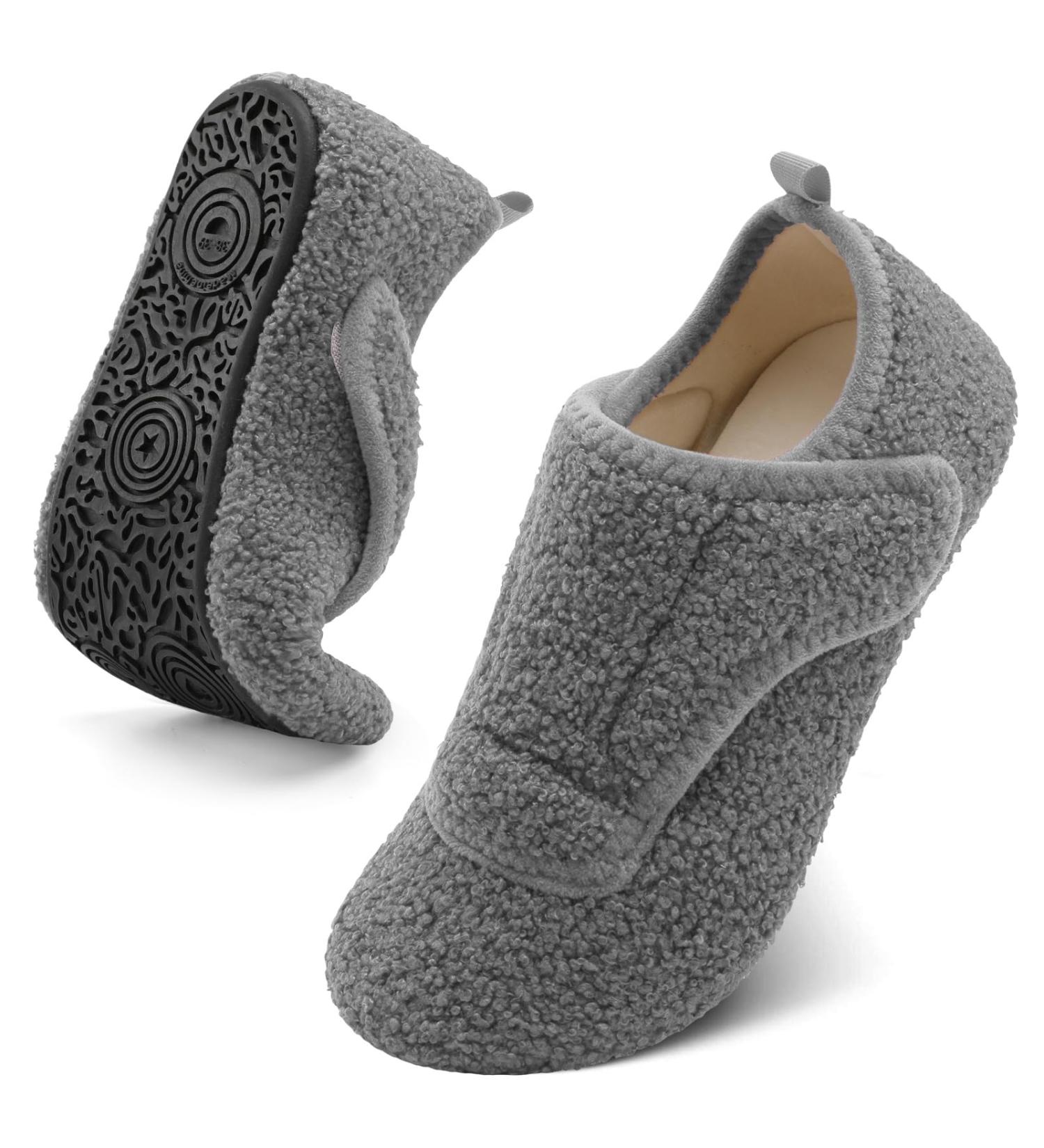 BARERUN Adjustable Slippers for Women & Men | Cozy Diabetic Shoes for Arthritis Edema & Neuropathy | Soft Slip-On Bedroom Slipppers (11.5-12.5W / 10-10.5M) - Grey - Buy Online on GoSupps.com