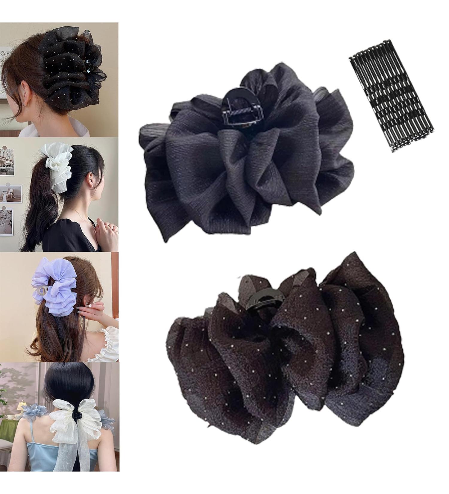 Bow Bubble Clips Bow Hair Claw Clips Claw Clips For Thick Hair Thick Hair Claw Clips For Long Hair Hair Clips for Thin Hair Women Large Puffy Chiffon Elegant Bubble Bow Hair Claw Clip (2pcs-D) - Buy Online on GoSupps.com