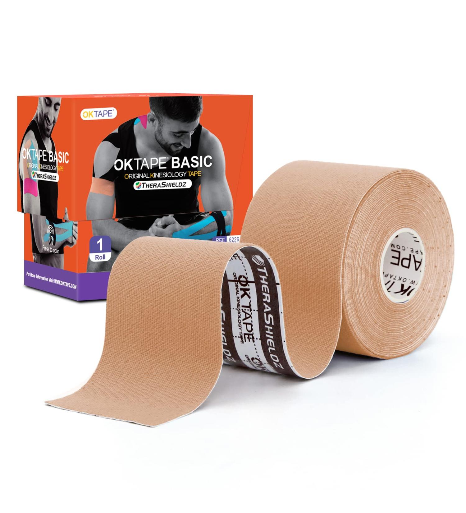 OK TAPE Kinesiology Tape  Basic Original Cotton Elastic Athletic Tape for Support and Recovery  Sports Tape Therapeutic Pain Relief  2in16.4ft Uncut Roll - Beige 1 Roll Beige - Buy Online on GoSupps.com