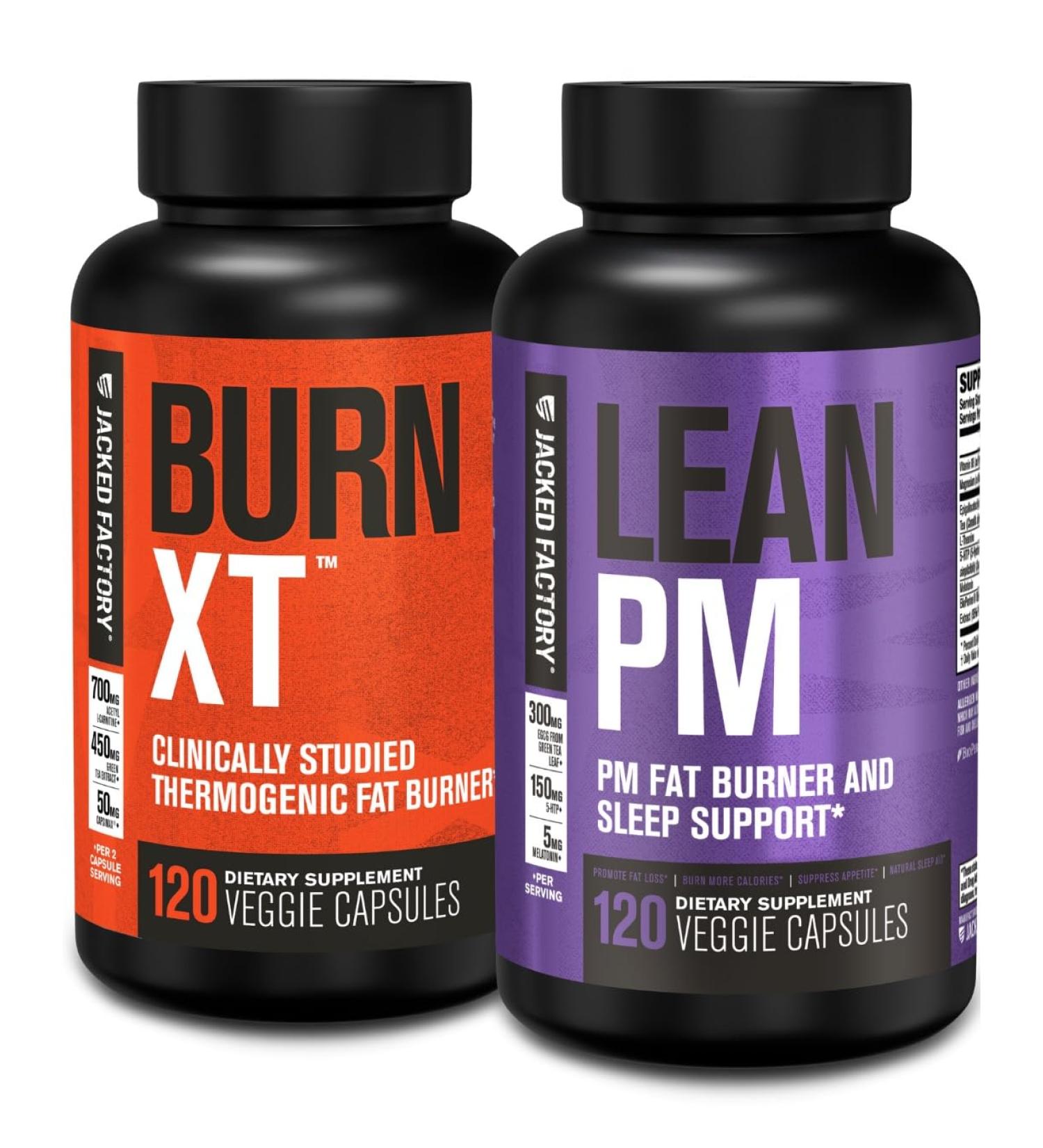 Jacked Factory Burn XT Thermogenic Fat Burner & Lean PM Nighttime Weight Loss Supplement for Men & Women 120 Veggie Diet Pills - Buy Online on GoSupps.com