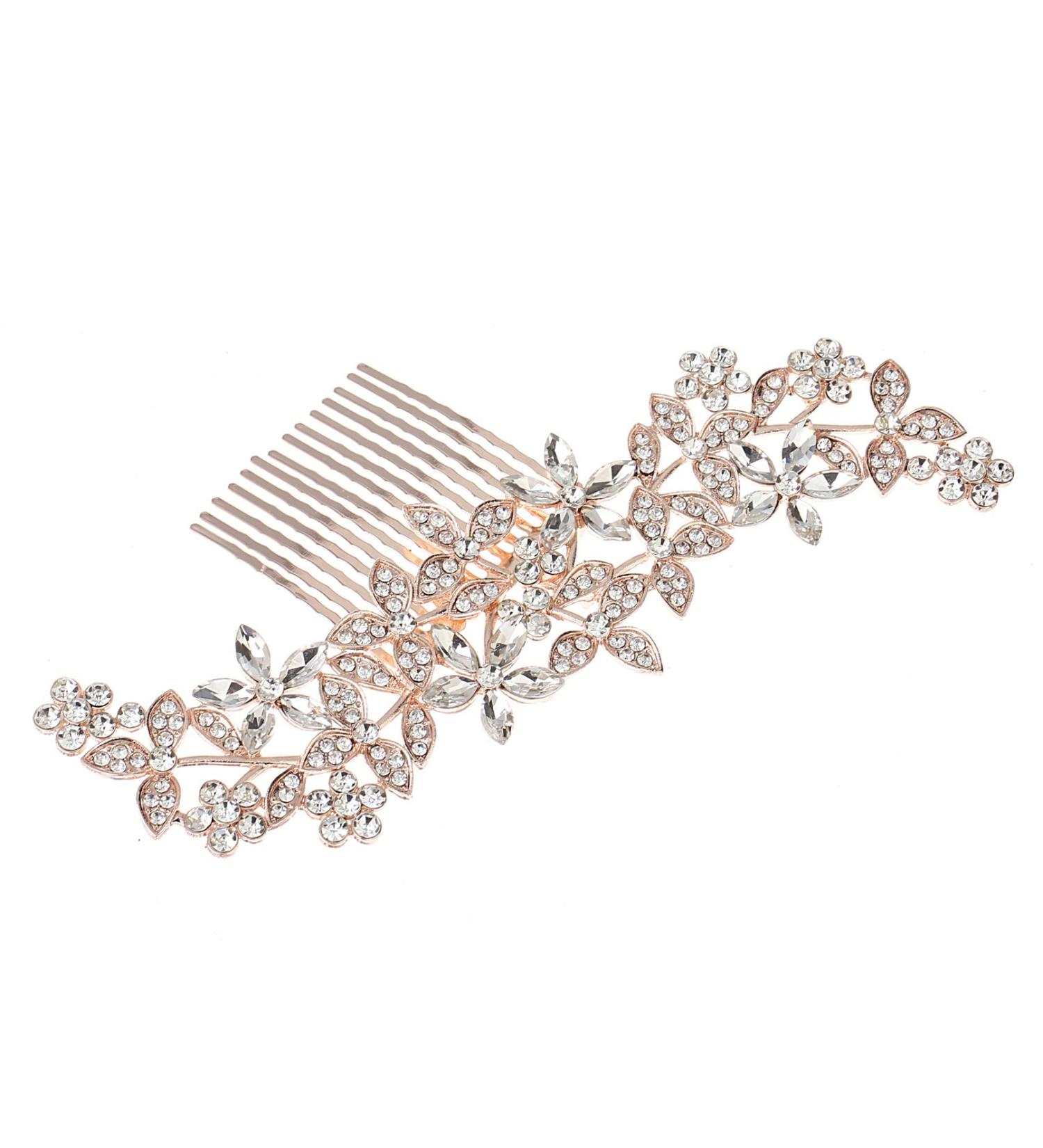 Elegant Rhinestone Bridal Hair Clip - Sparkling Crystal Hairpin for Wedding - Rose Gold Flower Leaf Design - Hair Accessories for Women & Girls - Buy Online on GoSupps.com