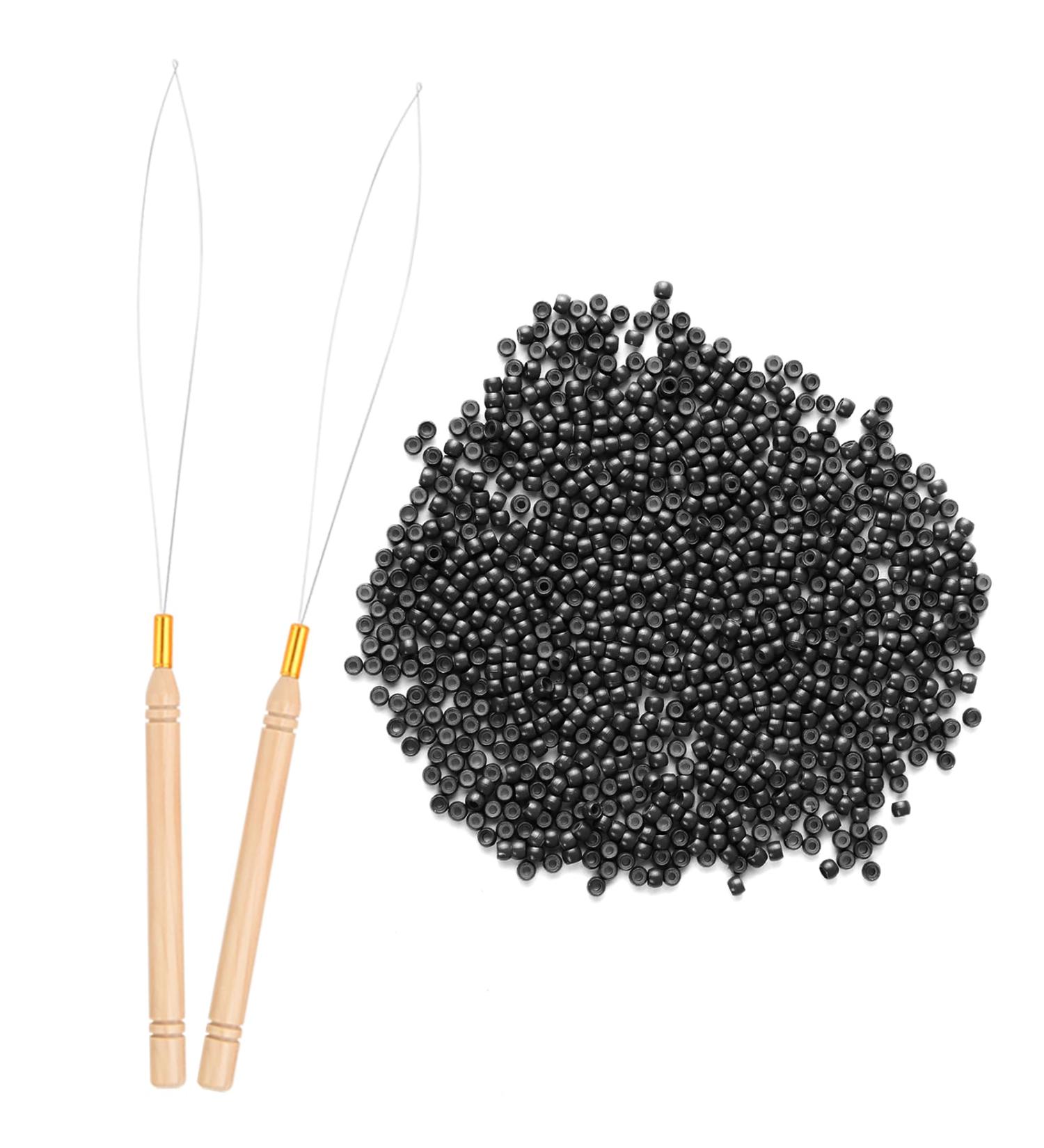 Vlasy Nano Beads 3.0mm 200PCS + 2PCS Hair Extension Loop Threaders Set (Black) - for Hair Extensions/Tinsel - Buy Online on GoSupps.com