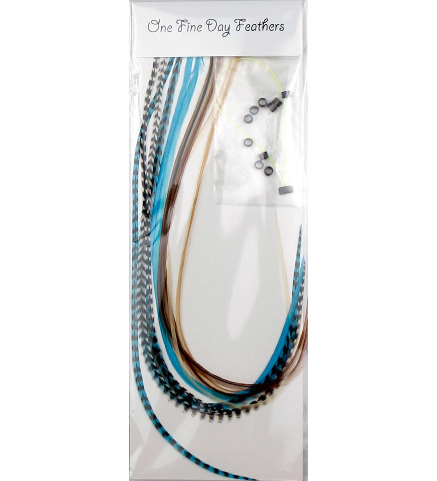 10 feather hair extensions real feathers 22-28 cm with rings/loops (Aqua Naturals)