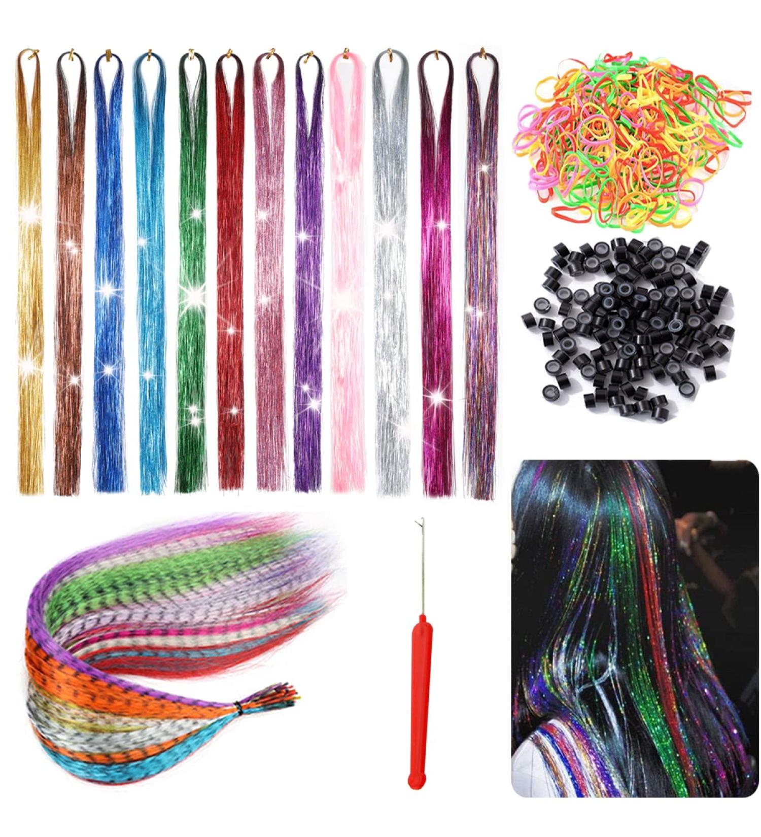 12Colors+Tools Hair Tinsel Kit | Heat Resistant Extensions for Girls & Women | Perfect Birthday/Cosplay Gift - Buy Online on GoSupps.com