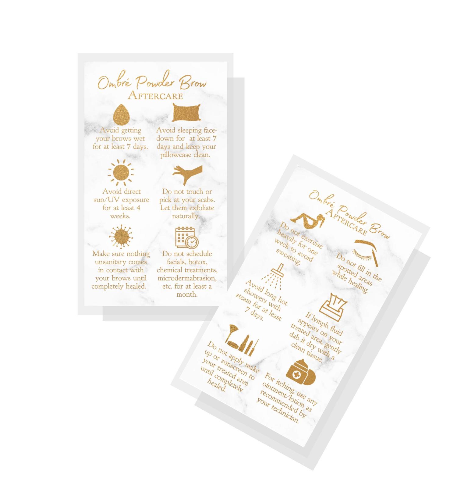 Ombre Powder Brow Aftercare Instructions Cards | 50 Pack | Double Sided 2x3.5 Business Card | Marble & Gold Design - Buy Online on GoSupps.com