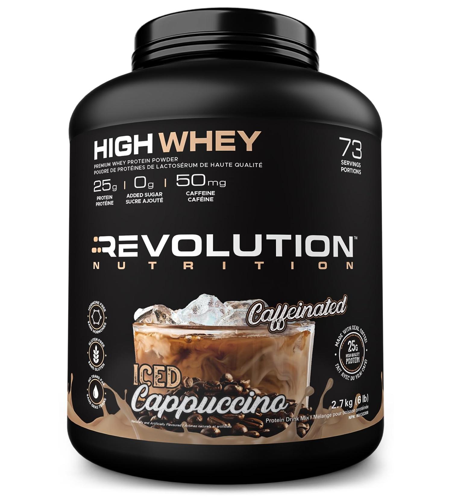 Revolution Nutrition High Whey Protein Powder Whey Isolate Gluten Free Lean Muscle Mass For Men & Women 25g of Protein Per Scoup 2.7kg 73 Servings (Caffeinated Iced Cappuccino 6 Pound) Caffeinated Iced Cappuccino 6 Pound - Buy Online on GoSupps.com