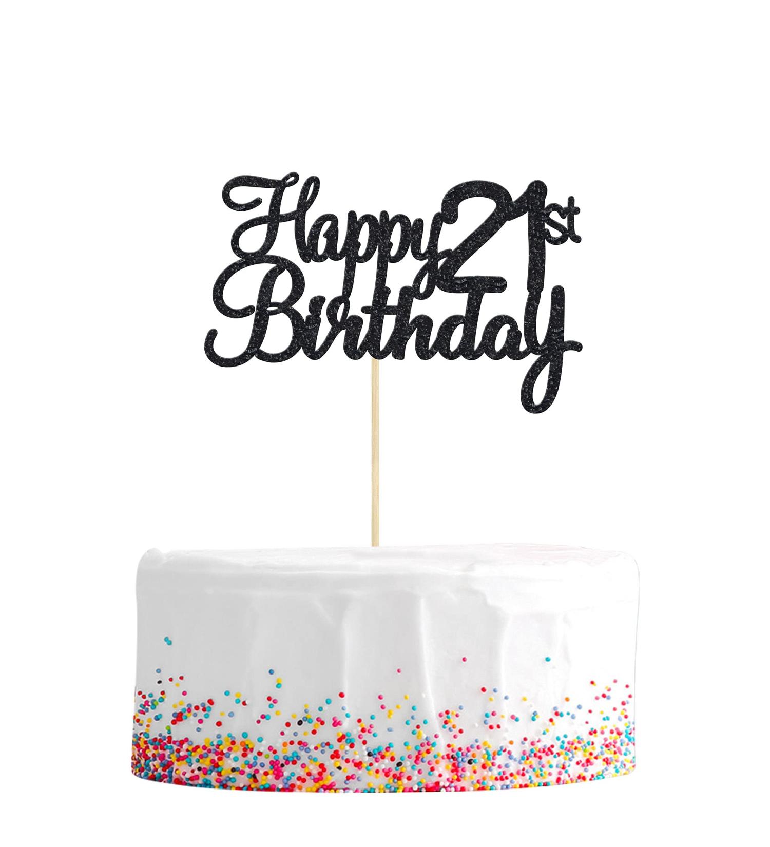 Happy 21st Birthday Cake Topper - Black Glitter 21 Cake Decoration for Party Supplies - Buy Online on GoSupps.com