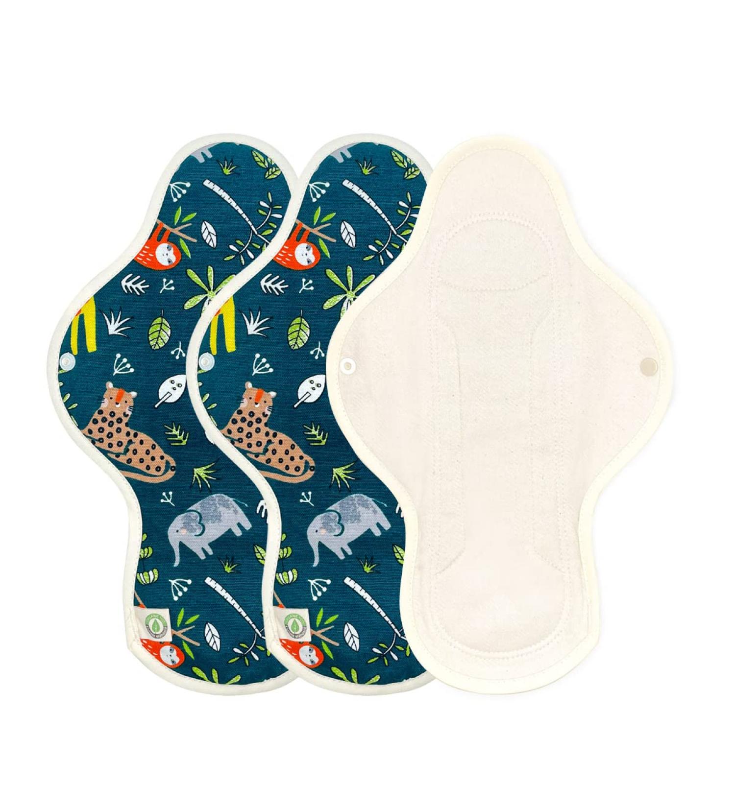 ECO Printed Organic Reusable Cotton Menstrual Pads - 3 Pack (Zoo Day Pad Plus) - Buy Online on GoSupps.com