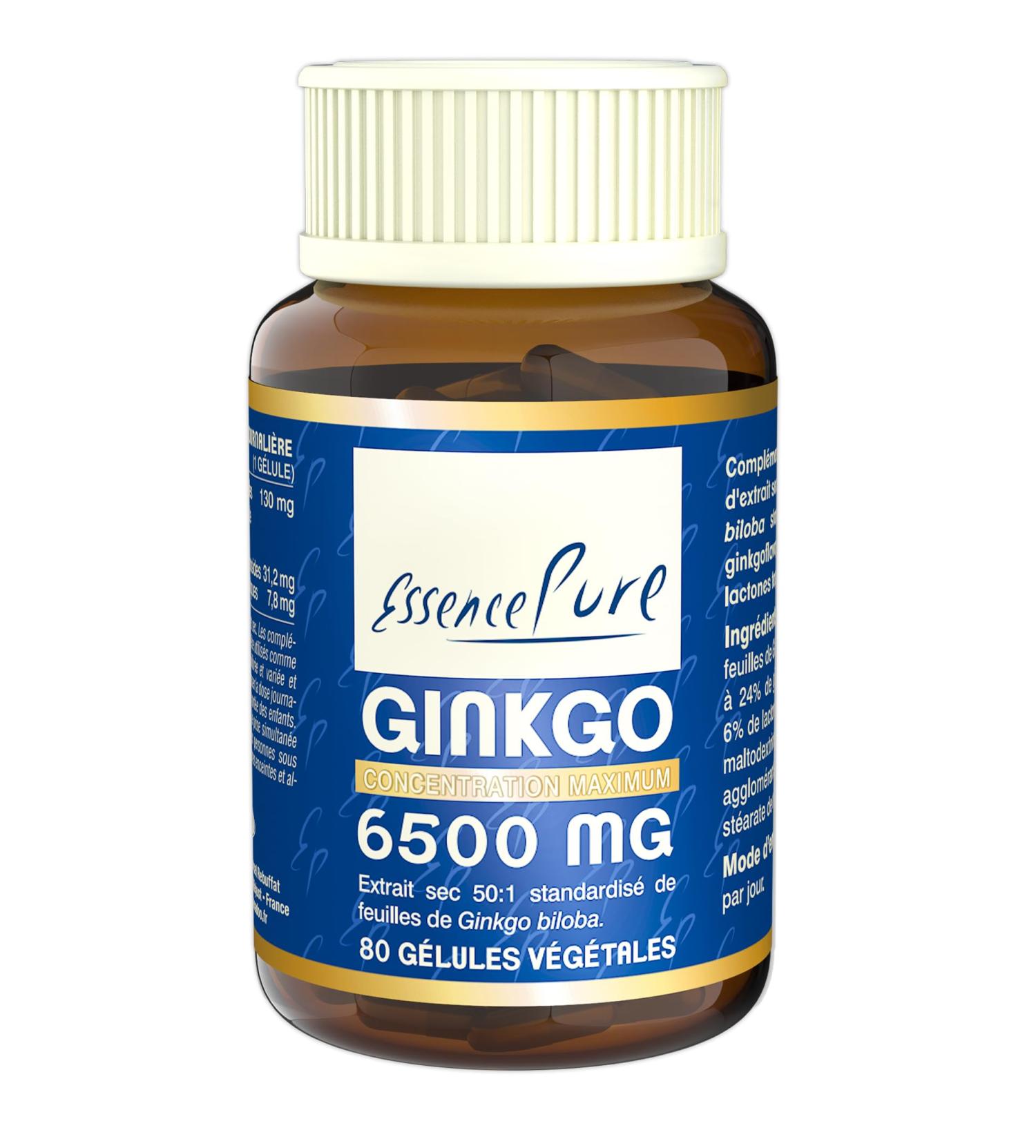 Ginkgo Biloba 6500 mg Pure Essence | Food Supplement 80 Vegetable Capsules 24% Ginkgoflavoglycosides 6% Lactones | Supports Memory and Circulation Api-Nature - Buy Online on GoSupps.com