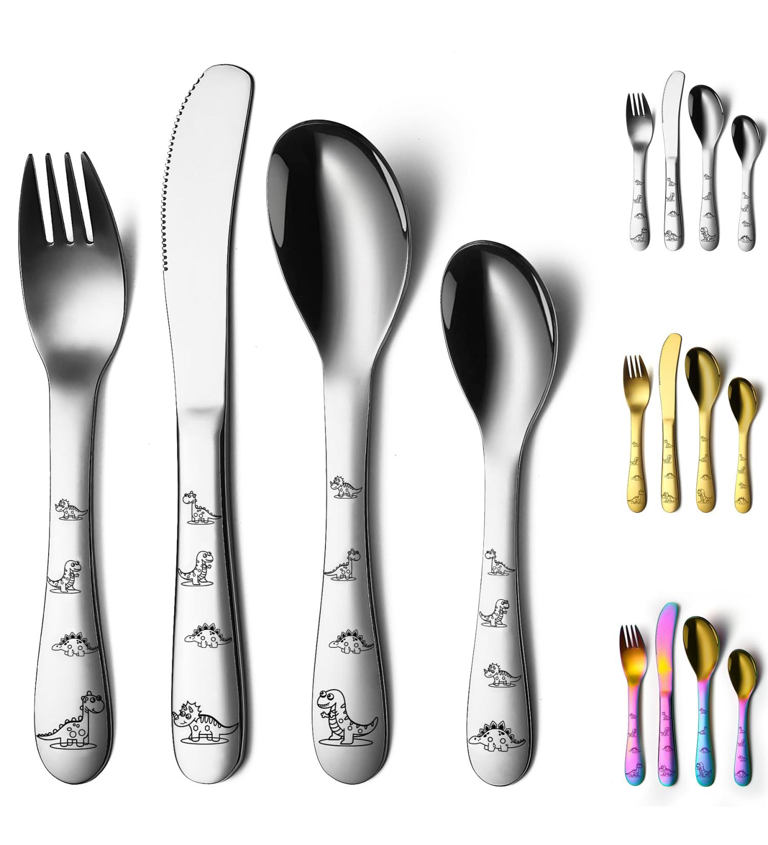 Evanda Toddler Utensils Set - Stainless Steel Forks and Spoons for Kids - Dishwasher Safe and Mirror Polished - 4 Piece Silverware - Buy Online on GoSupps.com