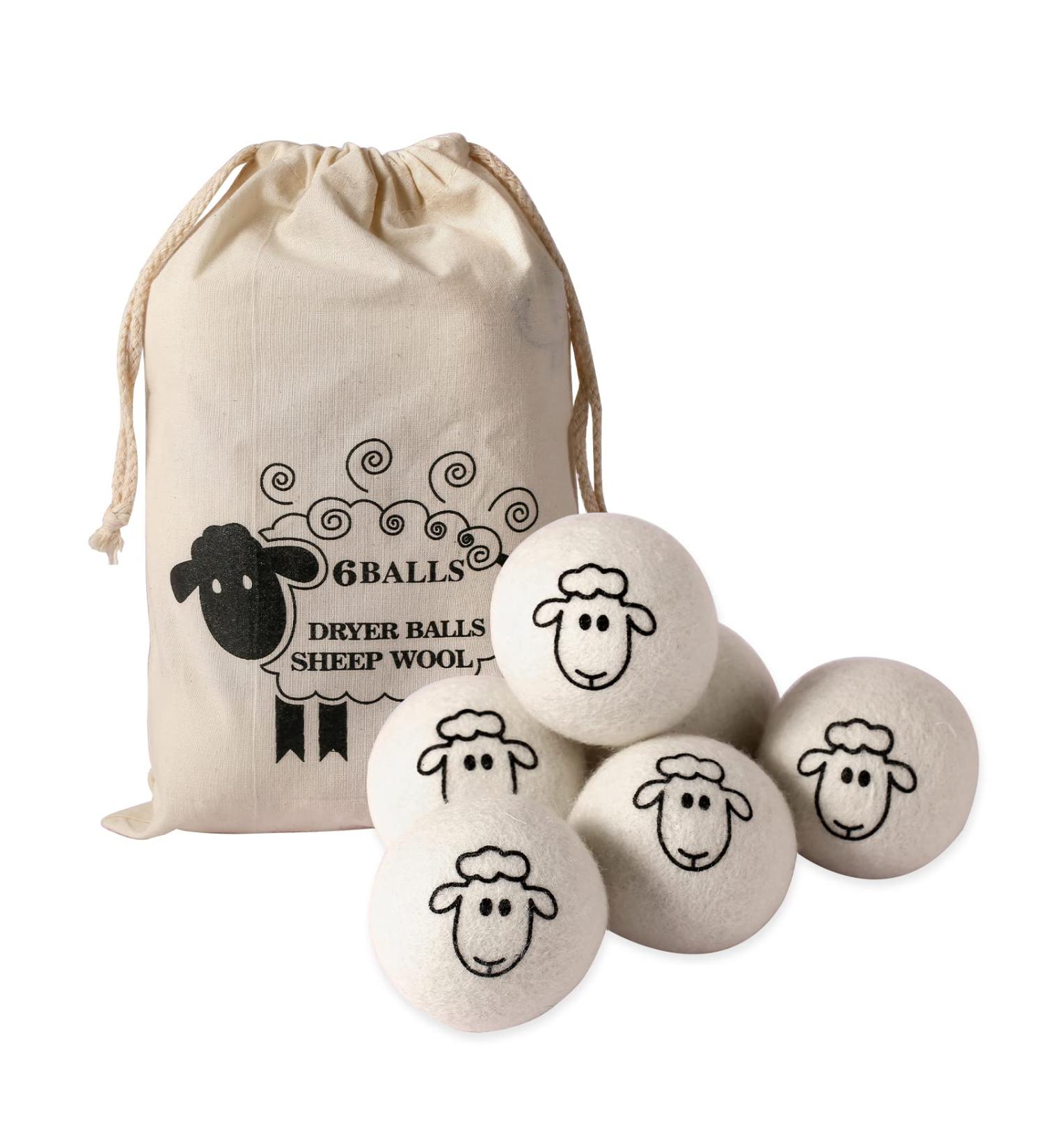 Organic XL Wool Dryer Balls - 6 Pack Sheep Pattern | Cute Fabric Softener | Shorten Drying Time | Reusable Laundry Essential - Buy Online on GoSupps.com