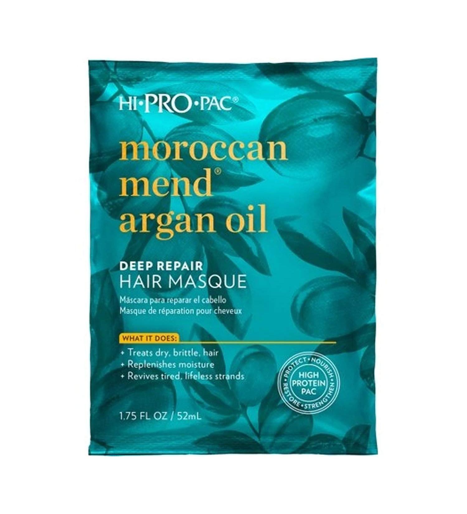 HI PRO PAC Moroccan Mend Argan Oil Deep Repair Hair Masque Treats Dry Brittle Hair Replenishes Moisture Revives Pack of 2