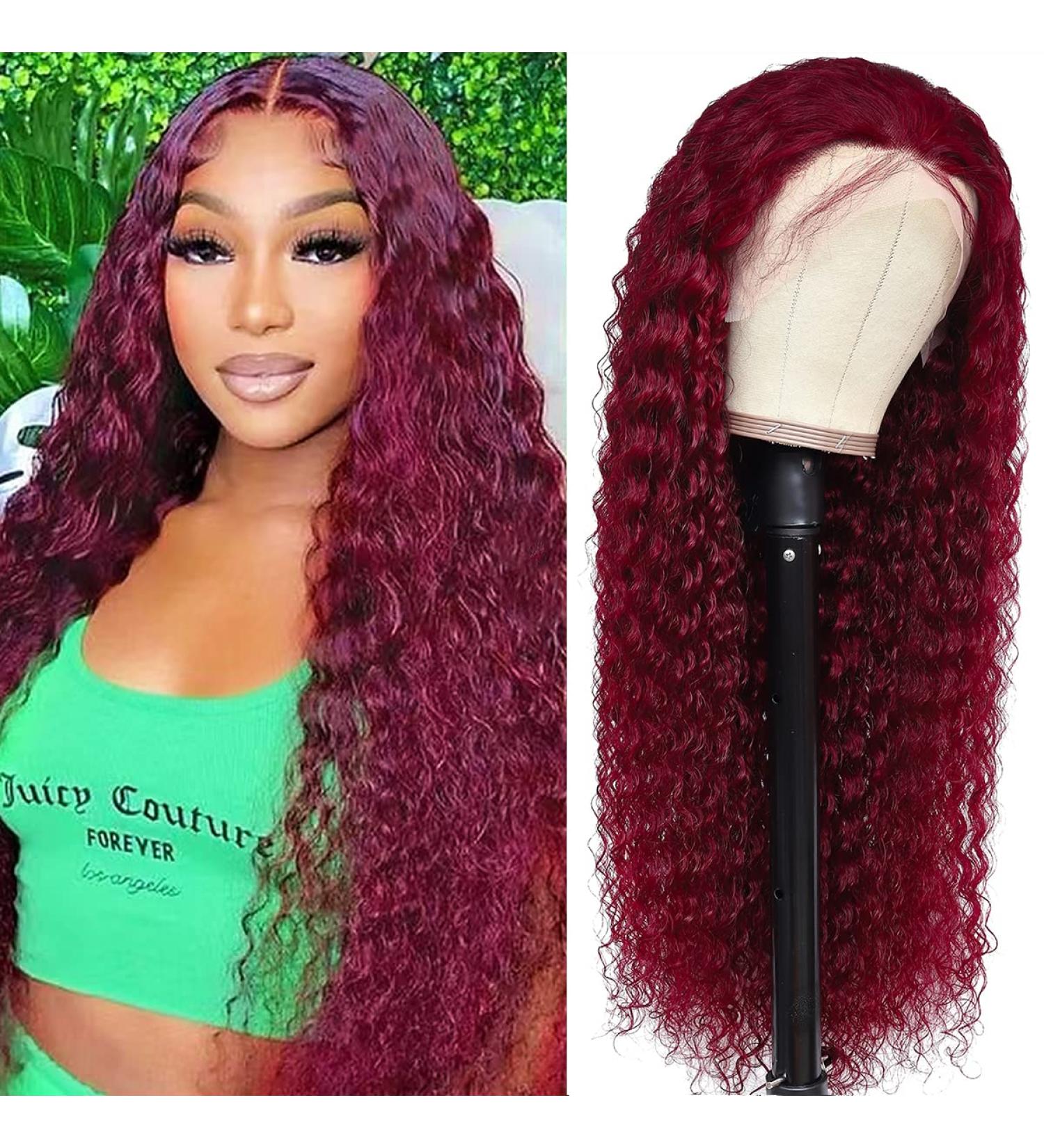 VCkiss Burgundy Deep Wave Lace Front Human Hair Wig 99j 13x4 HD Lace Frontal 160% Density for Black Women - Wet & Wavy Red Curly Hair, Pre-Plucked Brazilian Virgin Hair - Buy Online on GoSupps.com