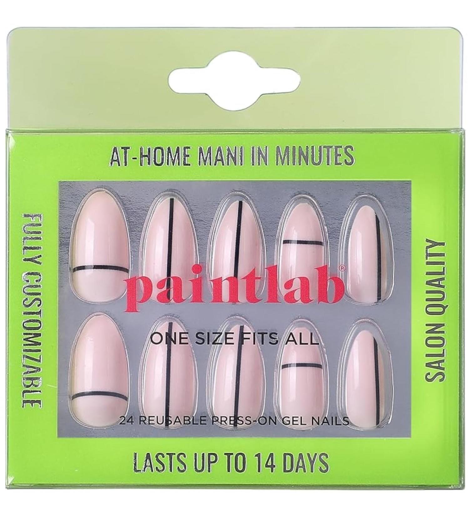 PaintLab Press On Nails - 24 Non-Toxic Fake Nails Set with Glue File & Cuticle Stick | Long Lasting Abstract Almond Design for Women & Girls - Buy Online on GoSupps.com