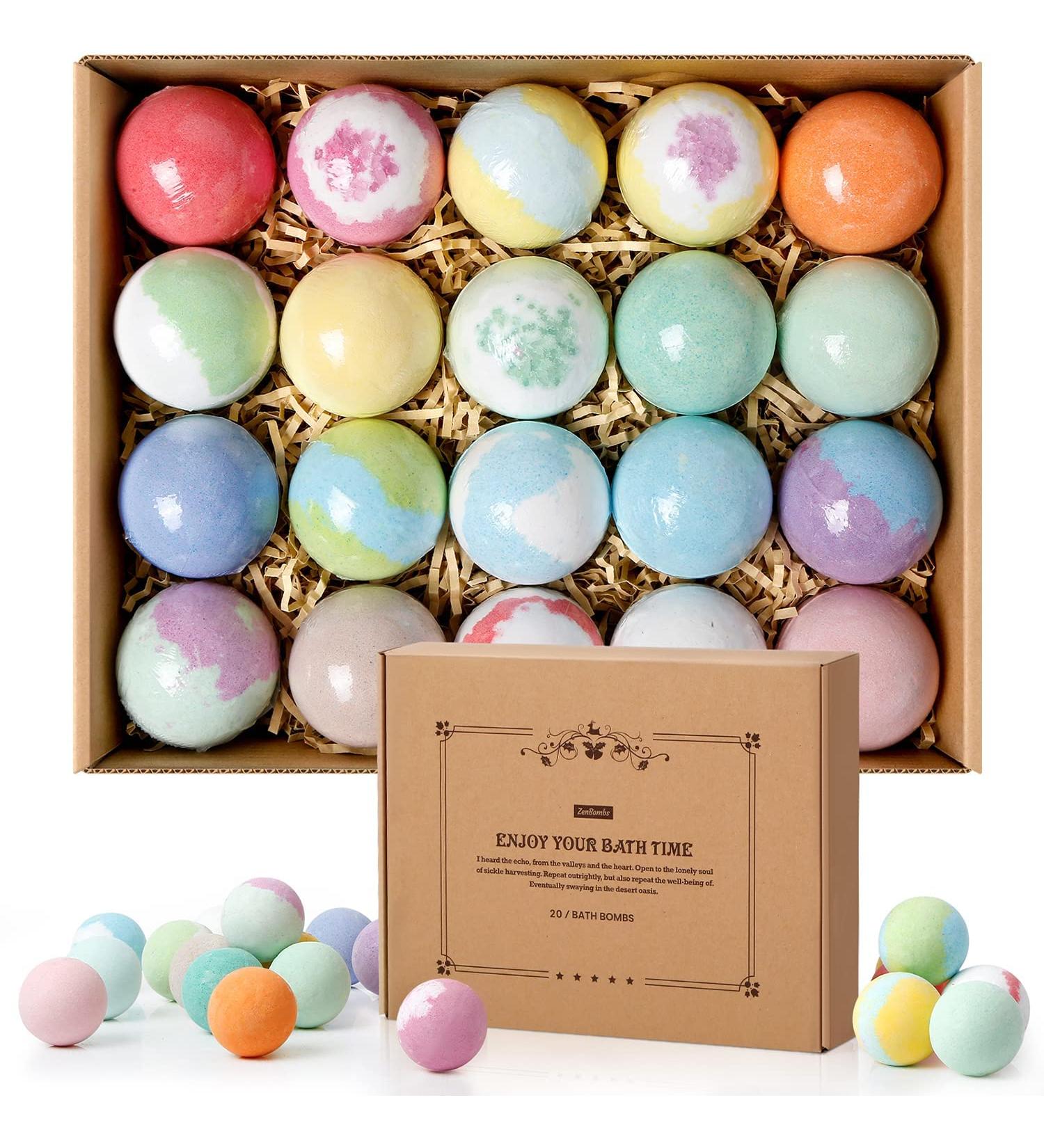 ZenBombs 20-Piece Bath Bombs Gift Set with Shea Butter & Essential Oils - Handmade Spa Fizzies for Skin Moisturizing - Perfect Gift for Women - Buy Online on GoSupps.com