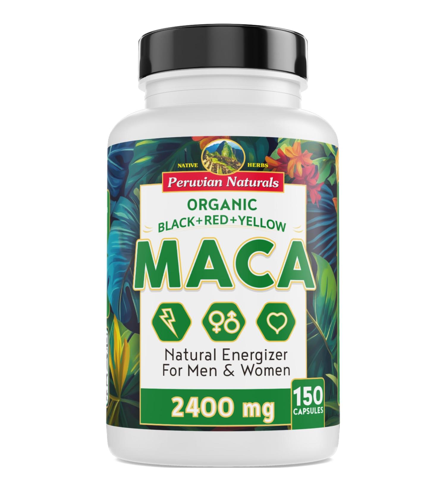 Organic Maca Root Capsules for Women & Men 2400mg per Serving - 150 Pills Black Red Yellow Maca Supplement - Gelatinized Macaroot Non-GMO Vegan by Peruvian Naturals 150 Count (Pack of 1) - Buy Online on GoSupps.com