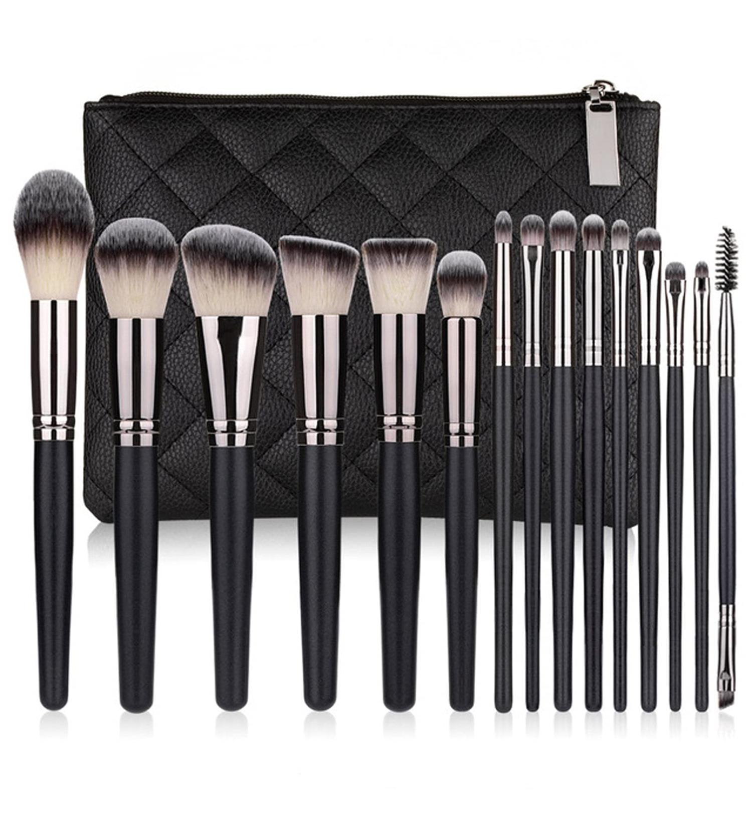 15-Piece Black Makeup Brush Set - Loose Powder & Blush Brushes for Flawless Eye Makeup - International Shipping - Buy Online on GoSupps.com