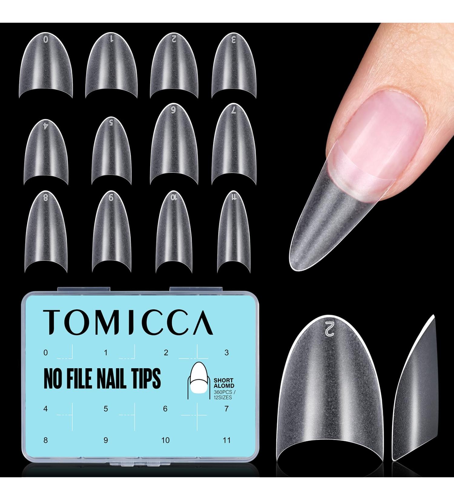 TOMICCA Short Almond Nail Tips - 360pcs Full Matte Half Cover Nails for Acrylic & Gel Extensions | DIY Nail Art Kits | 12 Sizes with Box - Buy Online on GoSupps.com