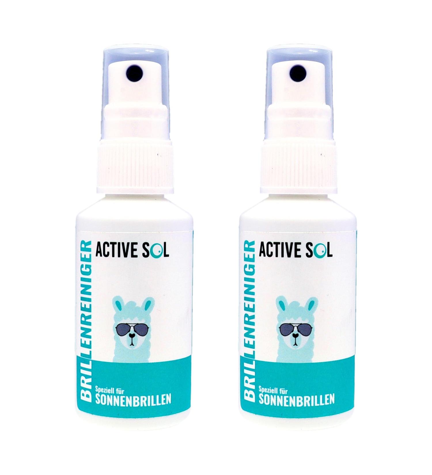 ActiveSOL glasses cleaner especially for sunglasses - 2 x 50 ml spray bottle - strip -free shine neutral fragrance - glasses cleaning spray made in germany