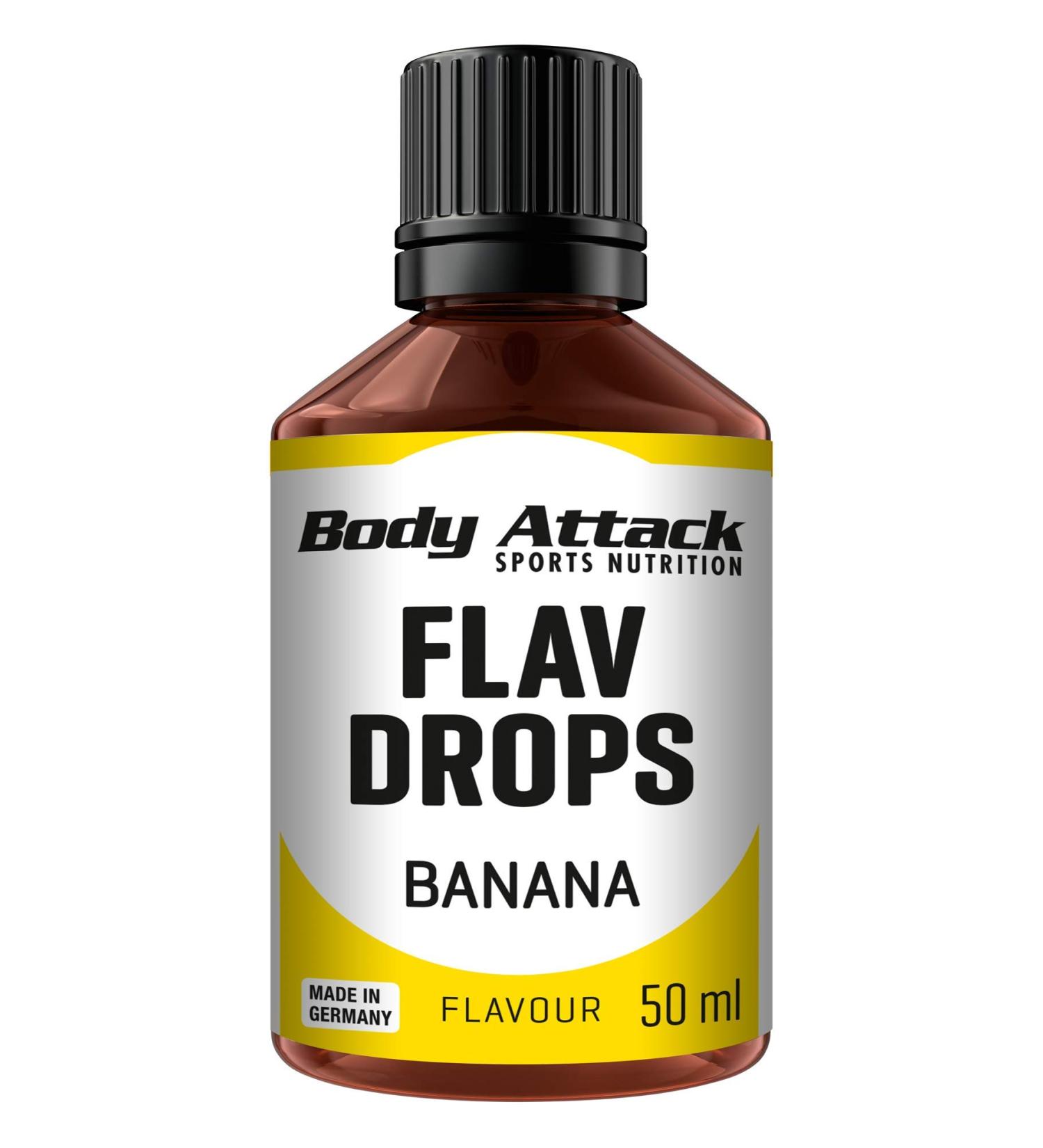 Body Attack Flav Drops - 4 x 50 ml Banana Aroma Drops Sugar-Free Flavor Vegan Calorie-Free Made in Germany - Shop Now! - Buy Online on GoSupps.com