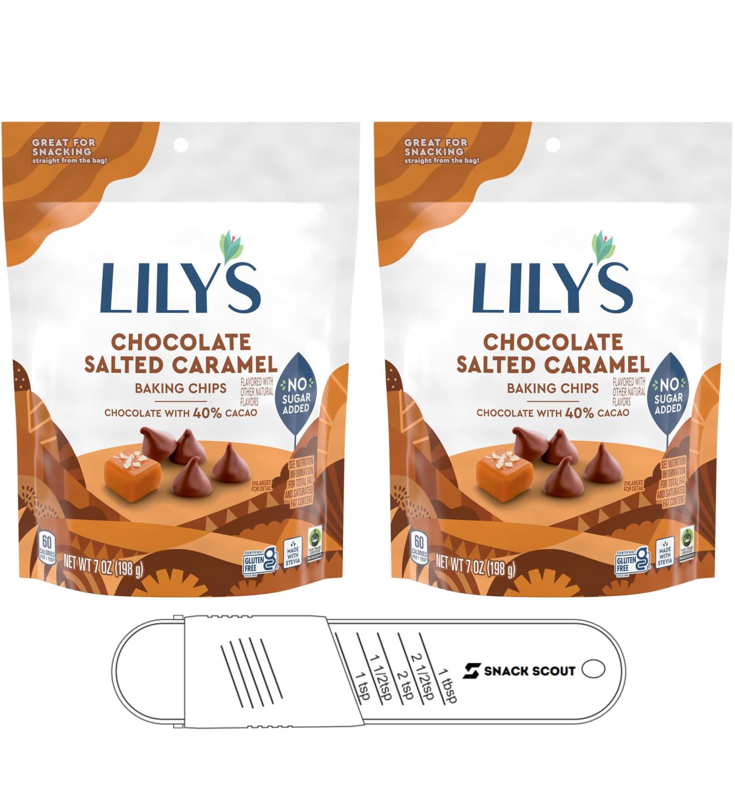 Lily's Chocolate Salted Caramel Flavored No Added Sugar Baking Chips Bag 7 oz (Pack of 2) Bundle With Snack Scout Measuring Spoon - Buy Online on GoSupps.com