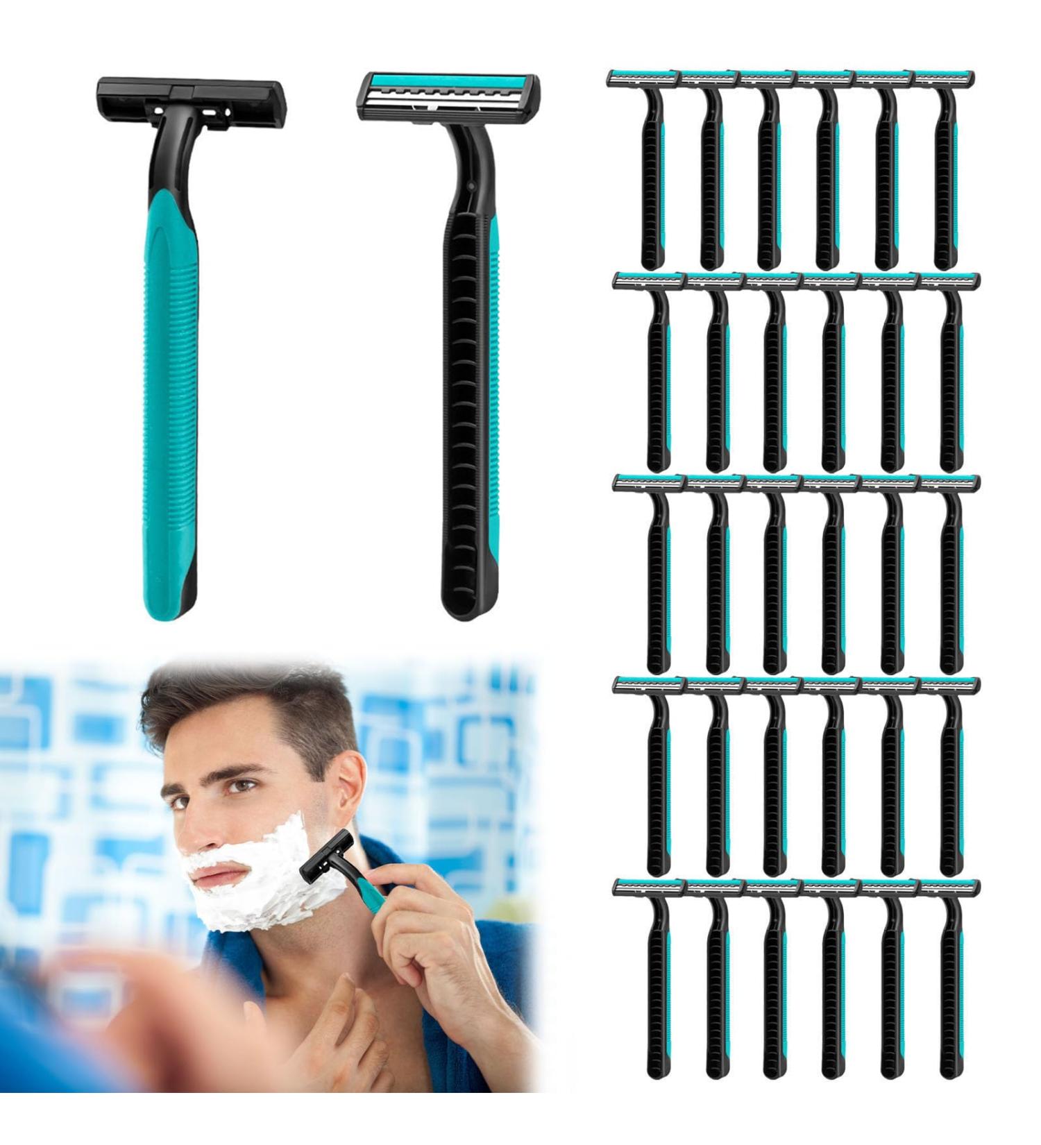 30 Pack Disposable Safety Razors for Men - Eco-Friendly Green & Blue Options - Buy Online on GoSupps.com