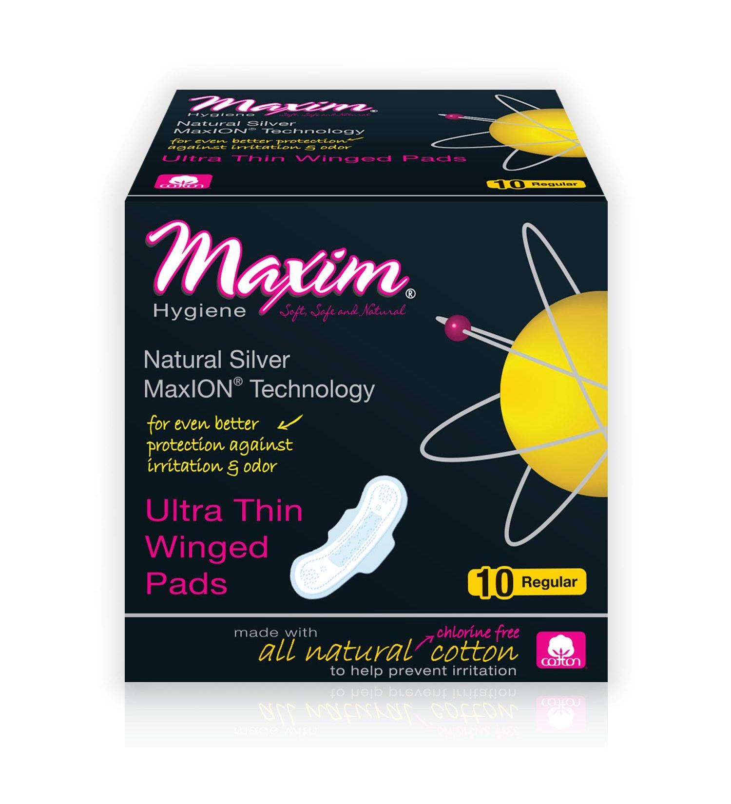 Maxim Ultra Thin Winged Pads - Natural Silver MaxION Technology | Regular Size, 10 Count - Buy Online on GoSupps.com