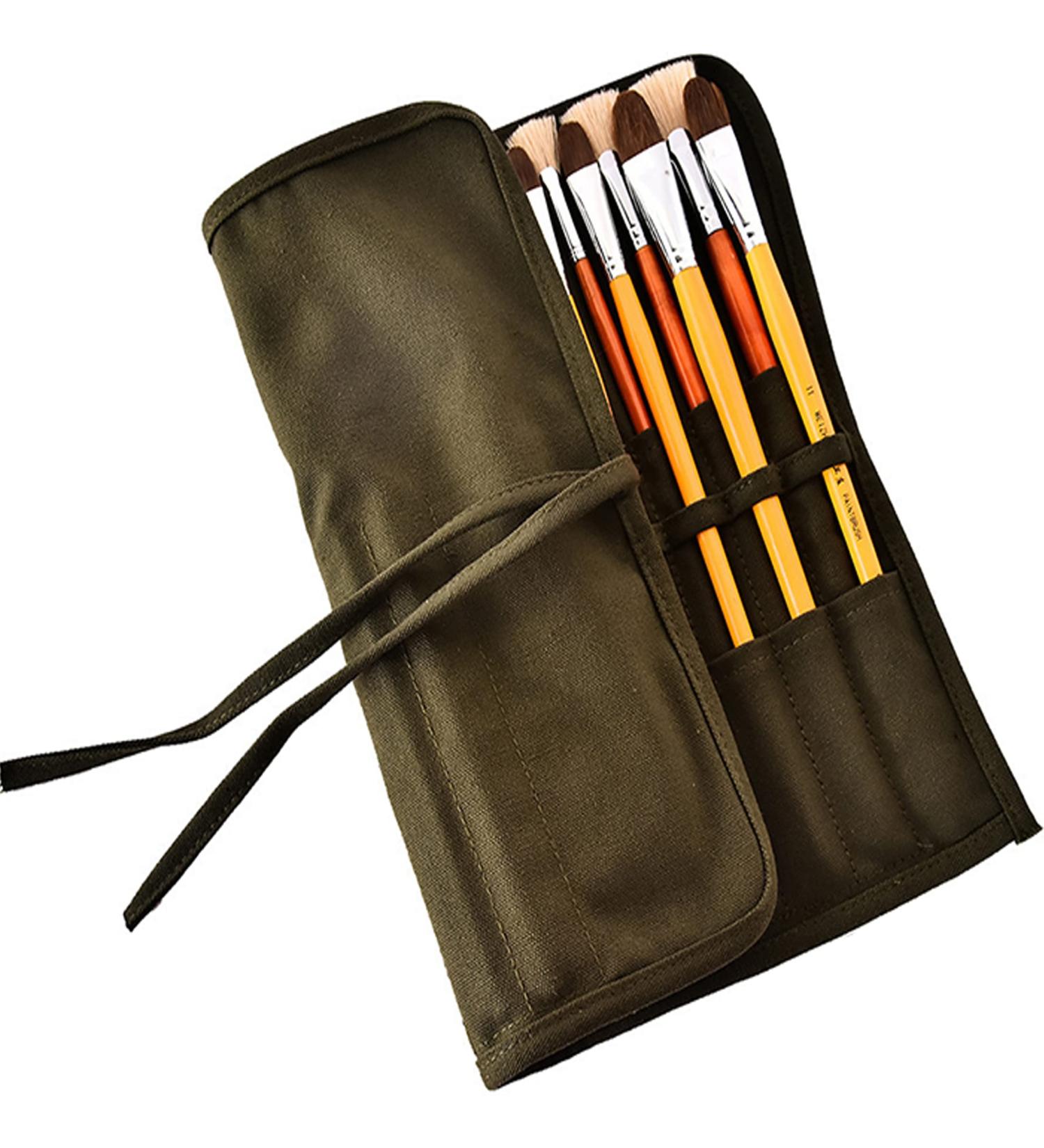 KAZETEC 22 Slot Canvas Brush Pouch Roll Up - Brush Holder for Artist Acrylic, Oil, Watercolor Brushes - Protect & Carry Bag - Classroom & Outdoor Storage Solution - Buy Online on GoSupps.com