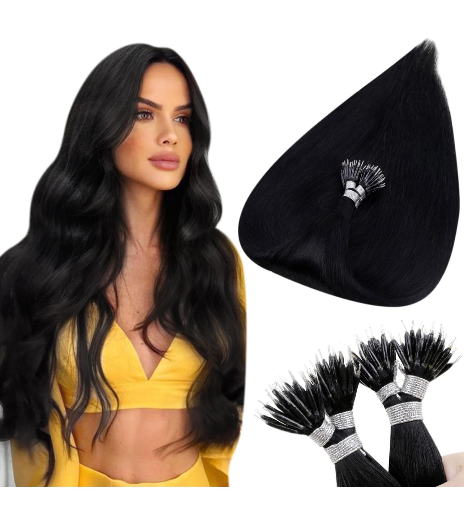 Nano Ring Real Hair Extensions - Remy Black 55cm 50g - Premium Quality Nano Ring Hair Extensions #1 - Buy Online on GoSupps.com