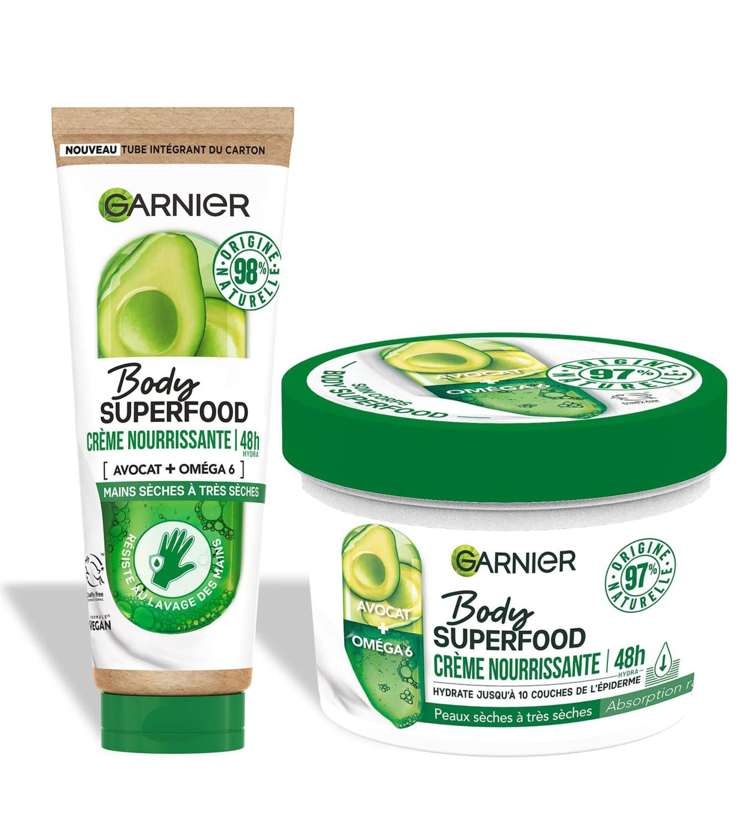 Garnier Body Superfood - Nourishing Body Cream + Nourishing Hand Cream - 48 Hours of Hydration - With Avocado Oil and Omega 6 - 97% Natural Ingredients - Buy Online on GoSupps.com