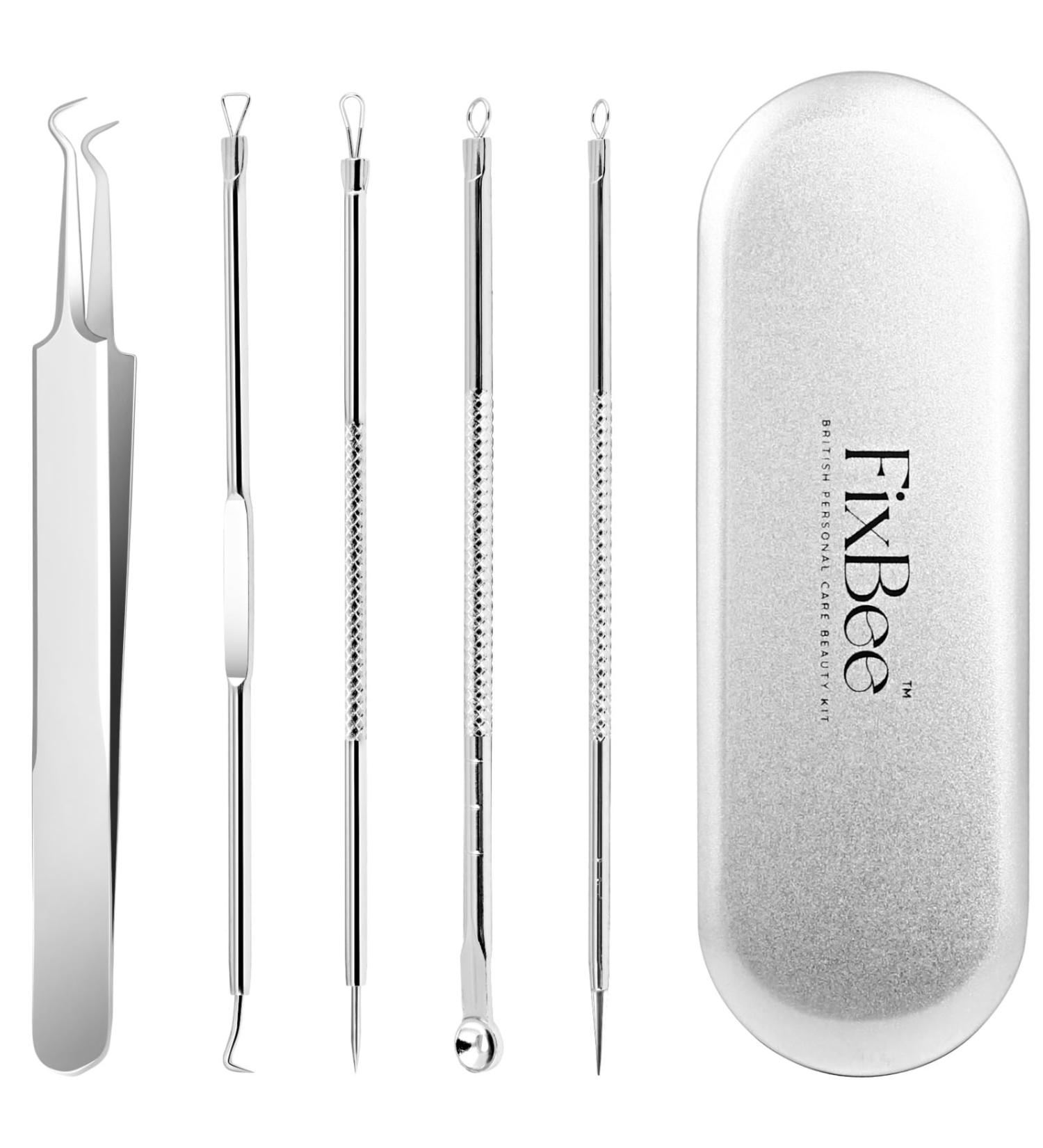 5PC Blackhead & Pimple Removal Kit with Tweezers - Facial Spot Popping Tool Set - Buy Online on GoSupps.com