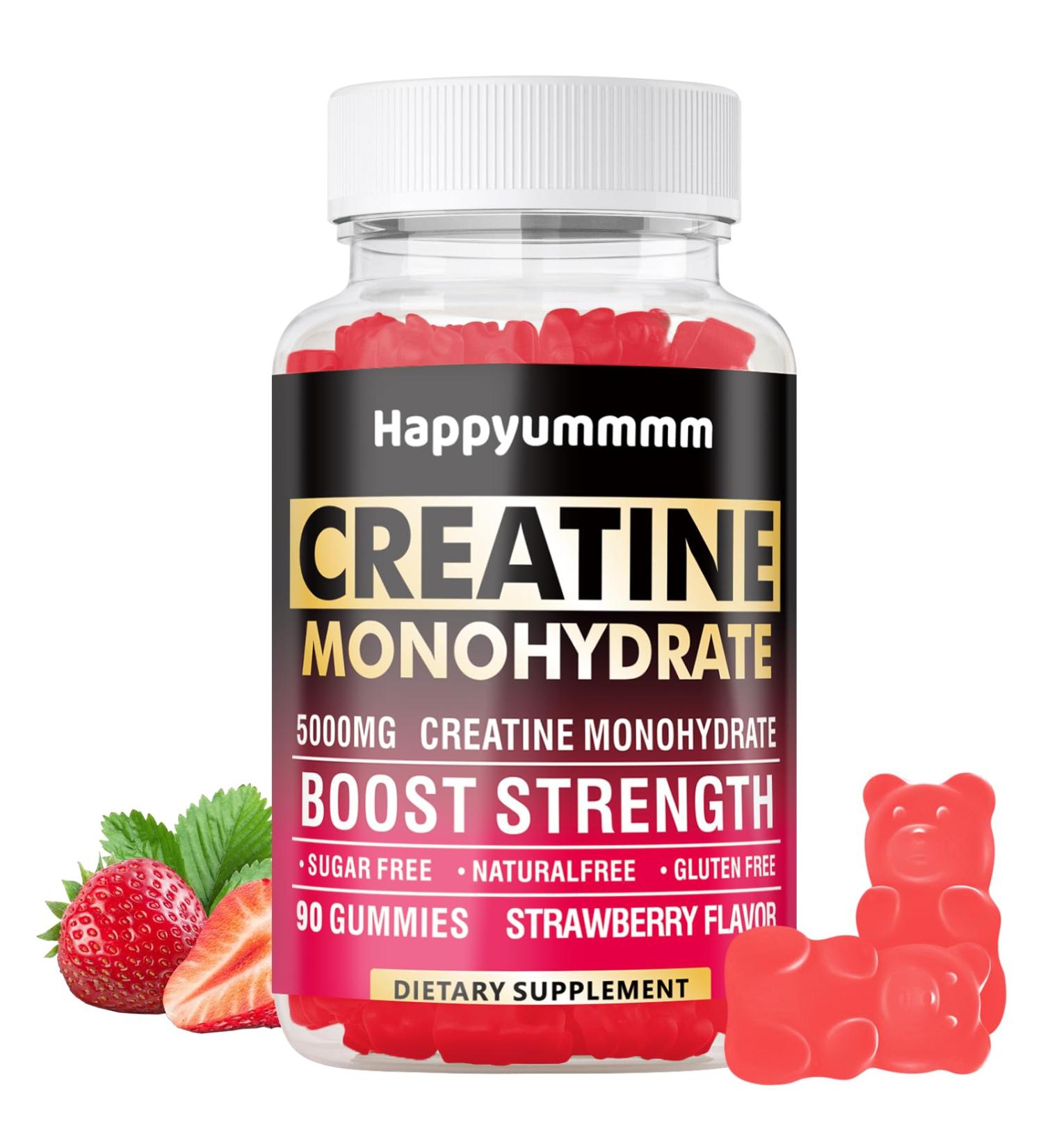 Creatine Monohydrate Gummies 5000mg - Muscle Strength & Energy Boost - 90 Count Strawberry Chewables for Men & Women - Pre-Workout Supplement - Buy Online on GoSupps.com