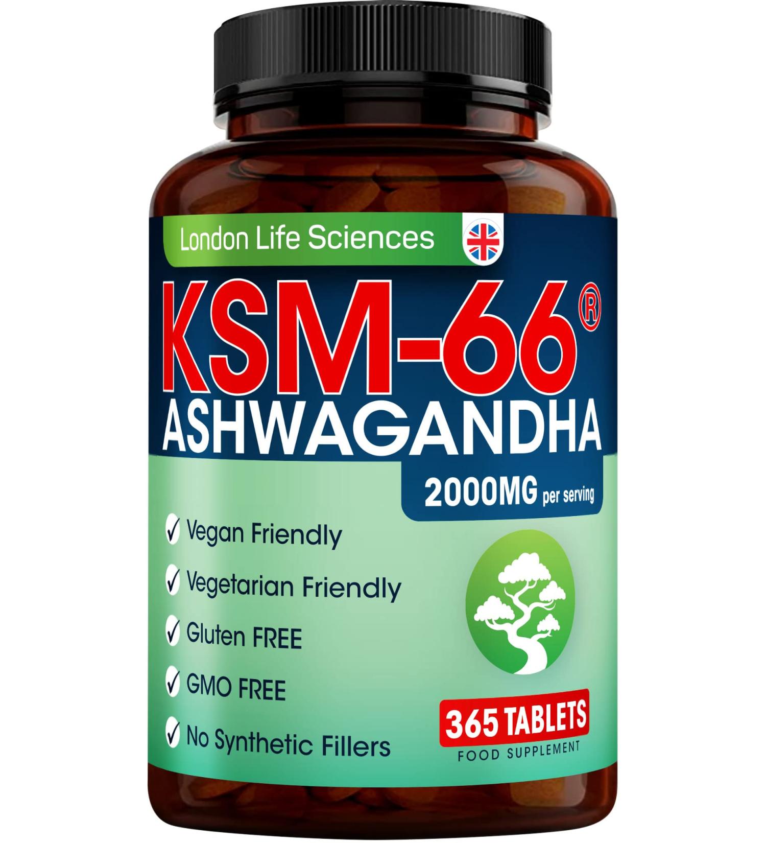 Organic Ashwagandha KSM-66 2000mg Vegan Tablets | 365 Count | +5% Withanolides | Highest Concentration Root Extract | UK Supplier | 6 Month Supply - Buy Online on GoSupps.com