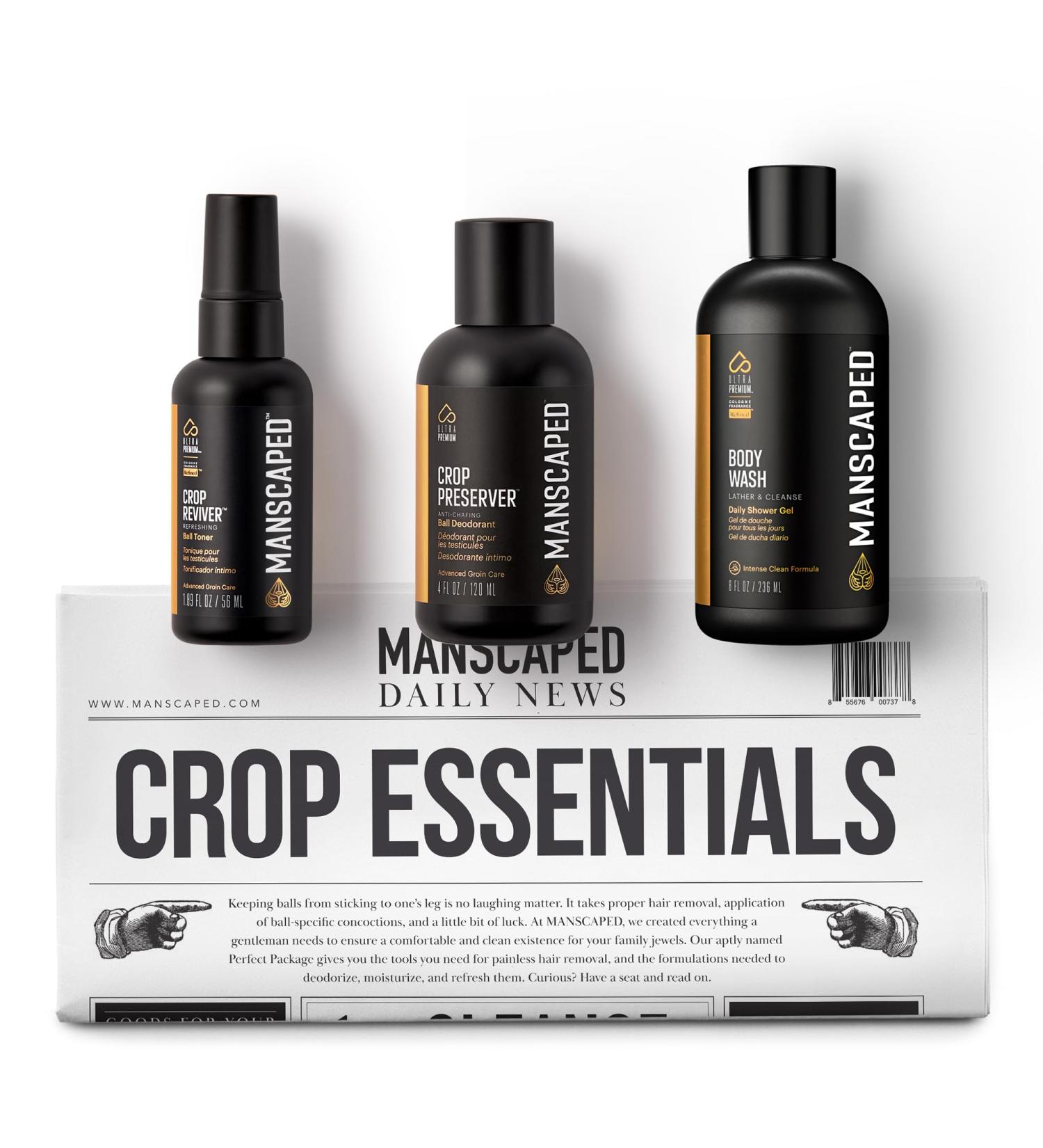 MANSCAPED Crop Essentials Male Care Hygiene Bundle Includes Crop Cleanser Invigorating Body Wash Crop Preserver Moisturizing Ball Deodorant Crop Reviver Body Toner and Disposable Shaving Mats - Buy Online on GoSupps.com